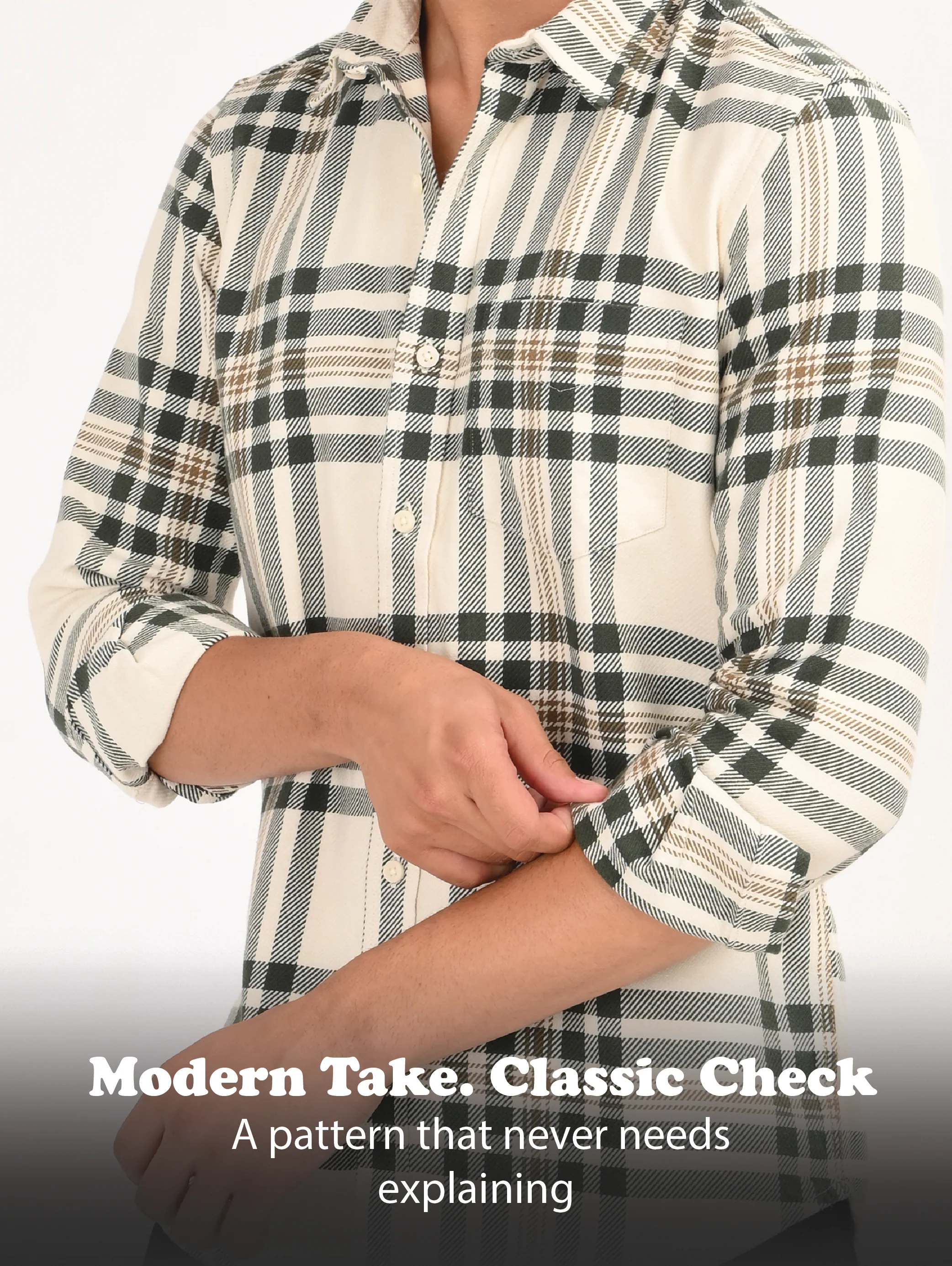 Men Cream Classic Checked Shirt - Image 13