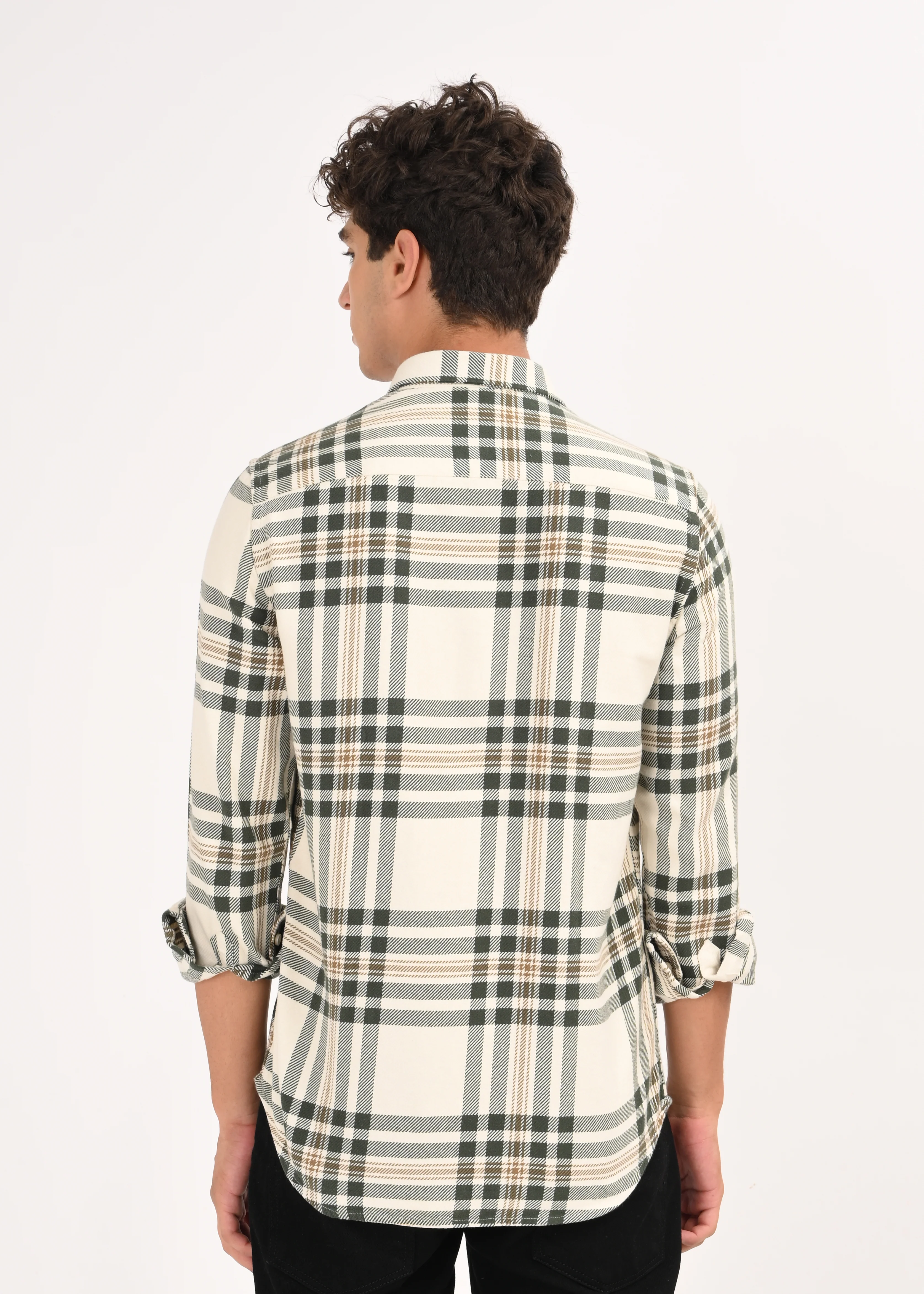 Men Cream Classic Checked Shirt - Image 2