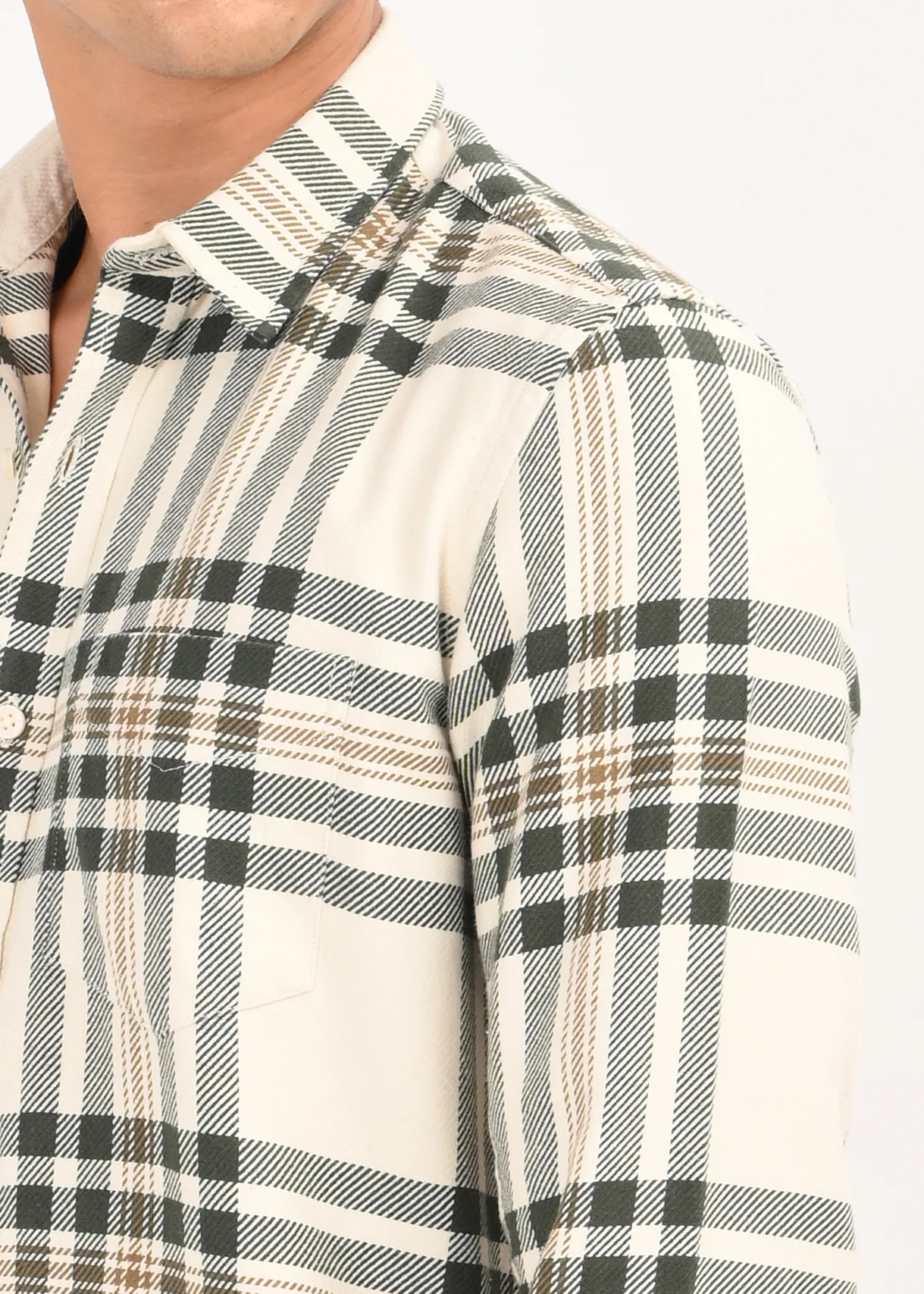 Men Cream Classic Checked Shirt - Image 4
