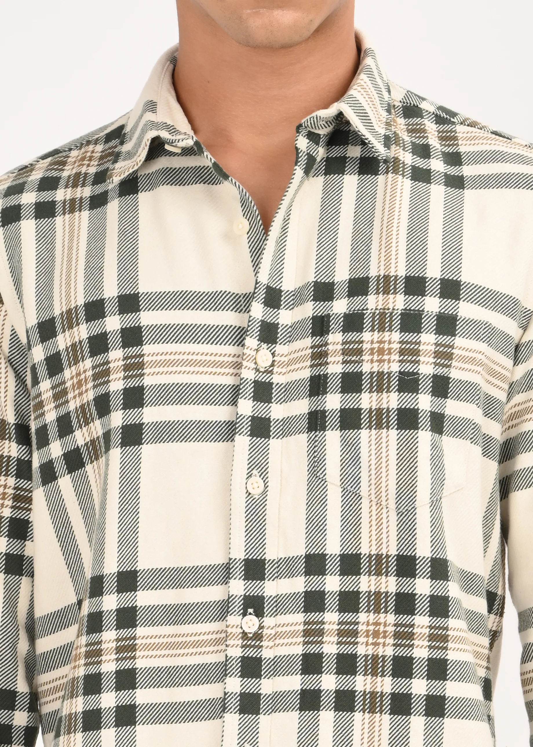 Men Cream Classic Checked Shirt - Image 6