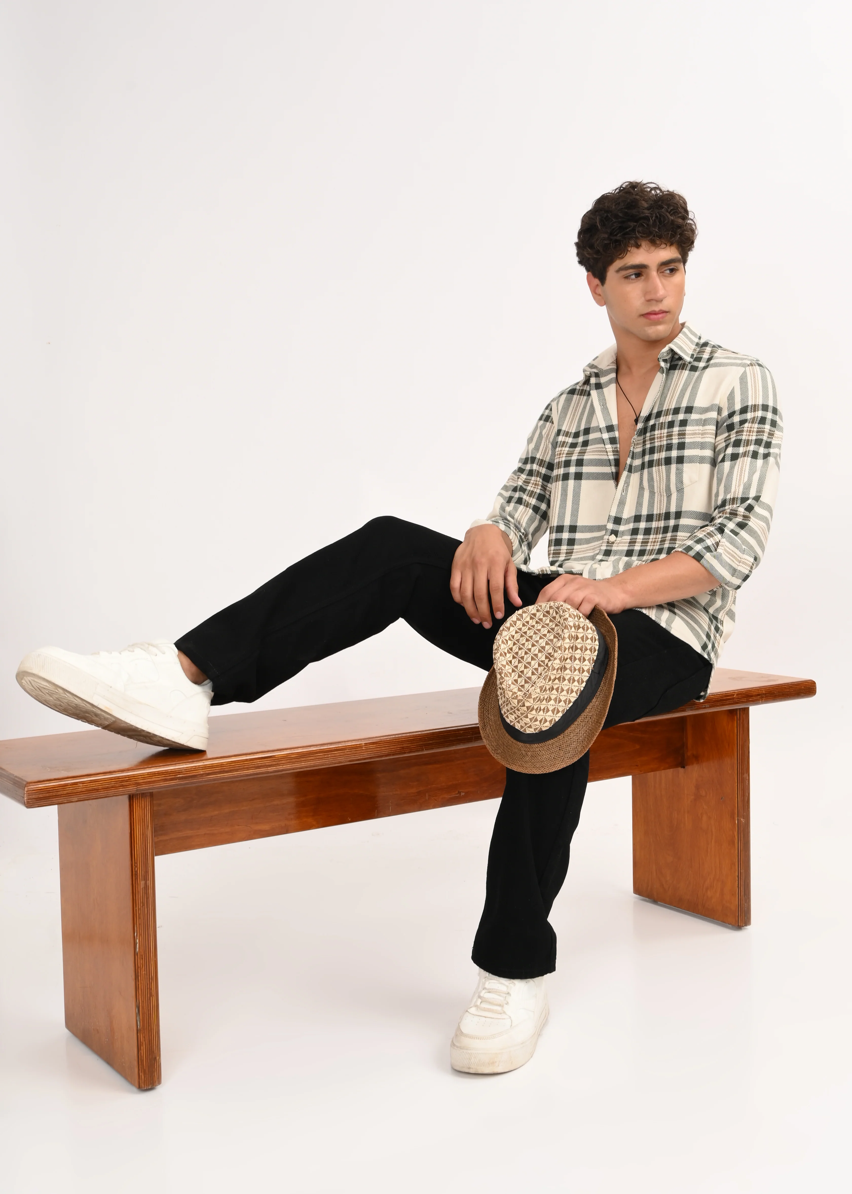 Men Cream Classic Checked Shirt - Image 9
