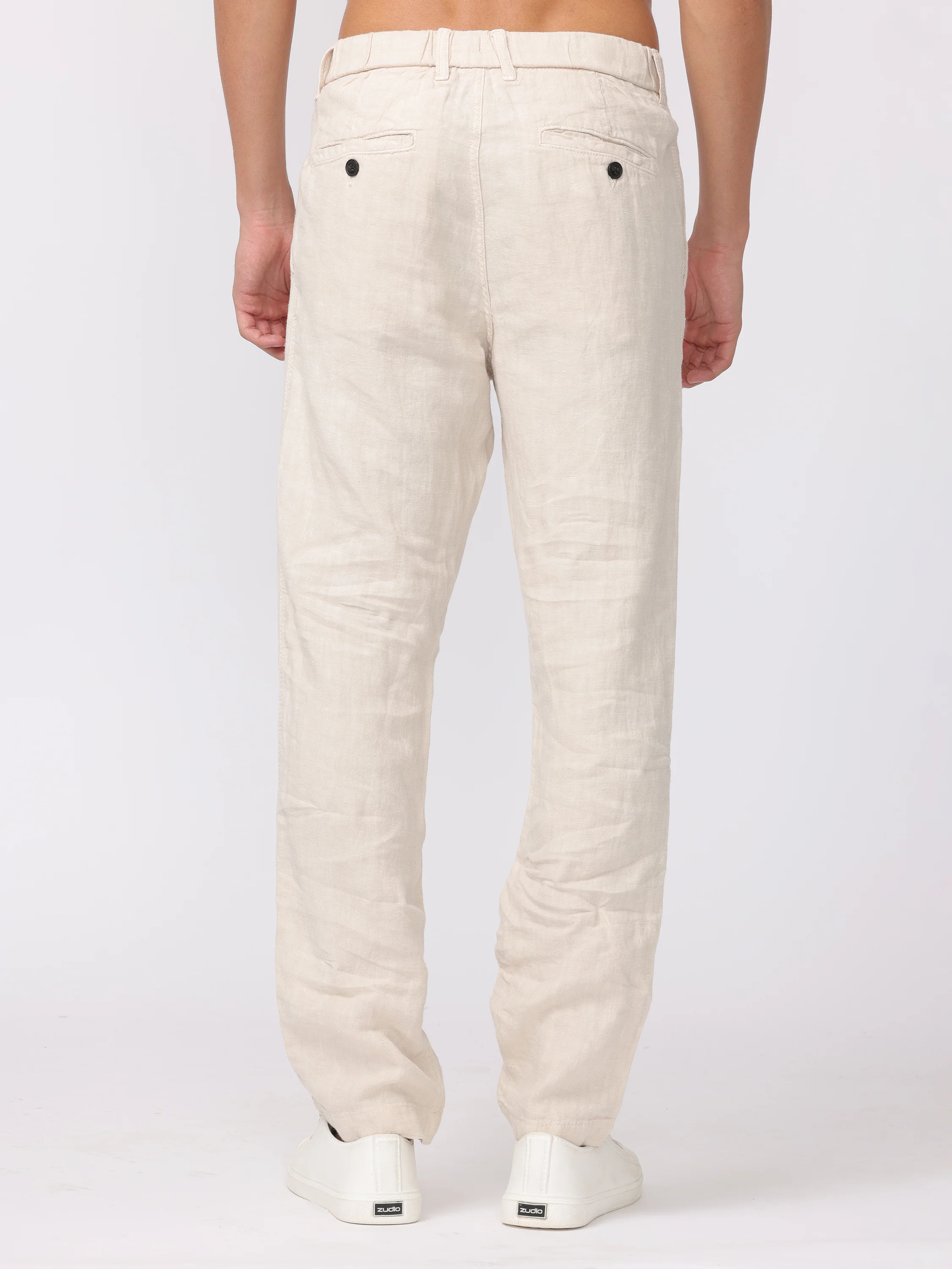 Men Cream Comfort Fit Linen Pants - Image 4