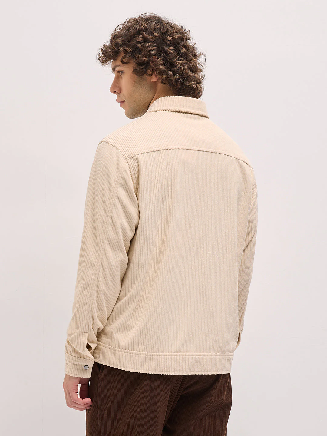 Men Cream Corduroy Zip Closure - Image 2