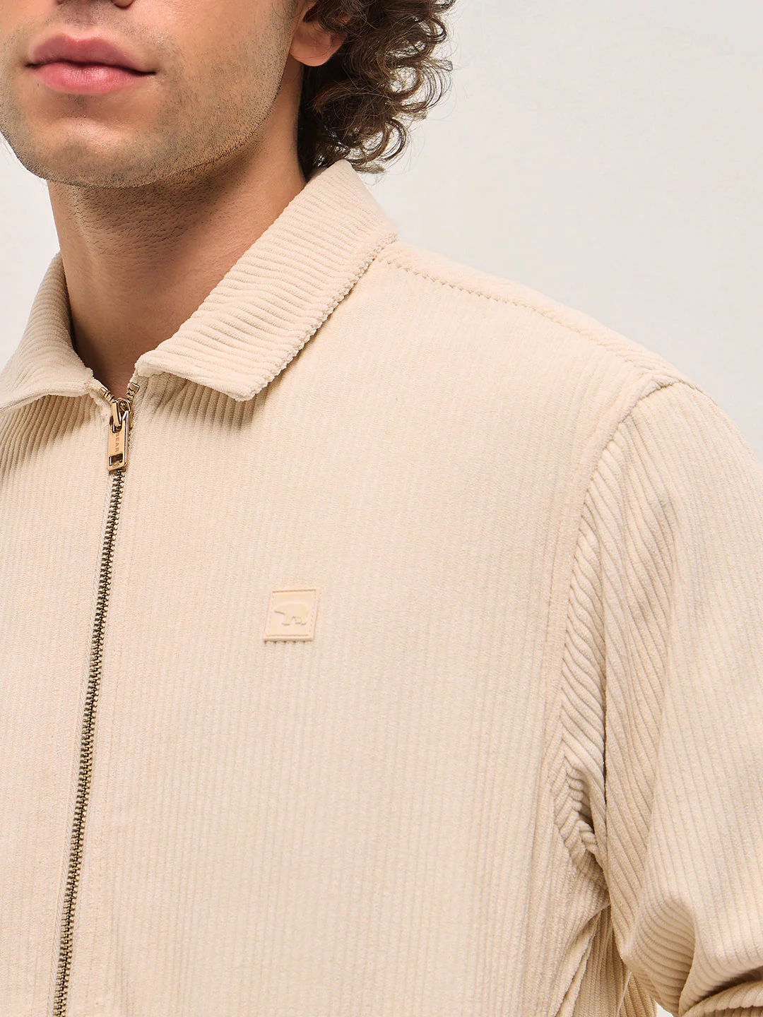 Men Cream Corduroy Zip Closure - Image 5