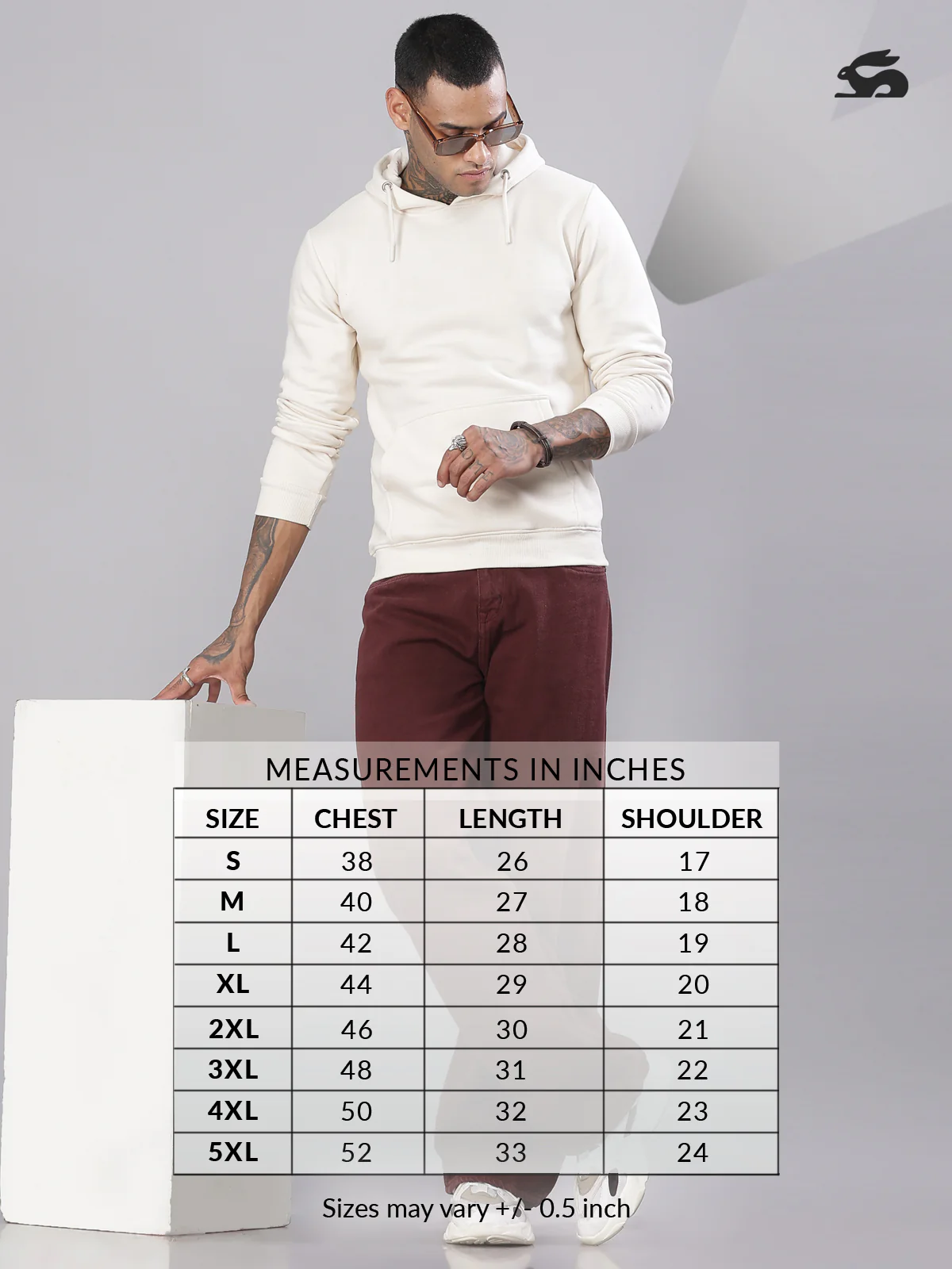 Men Cream Cotton Fleece Hoodie - Image 6