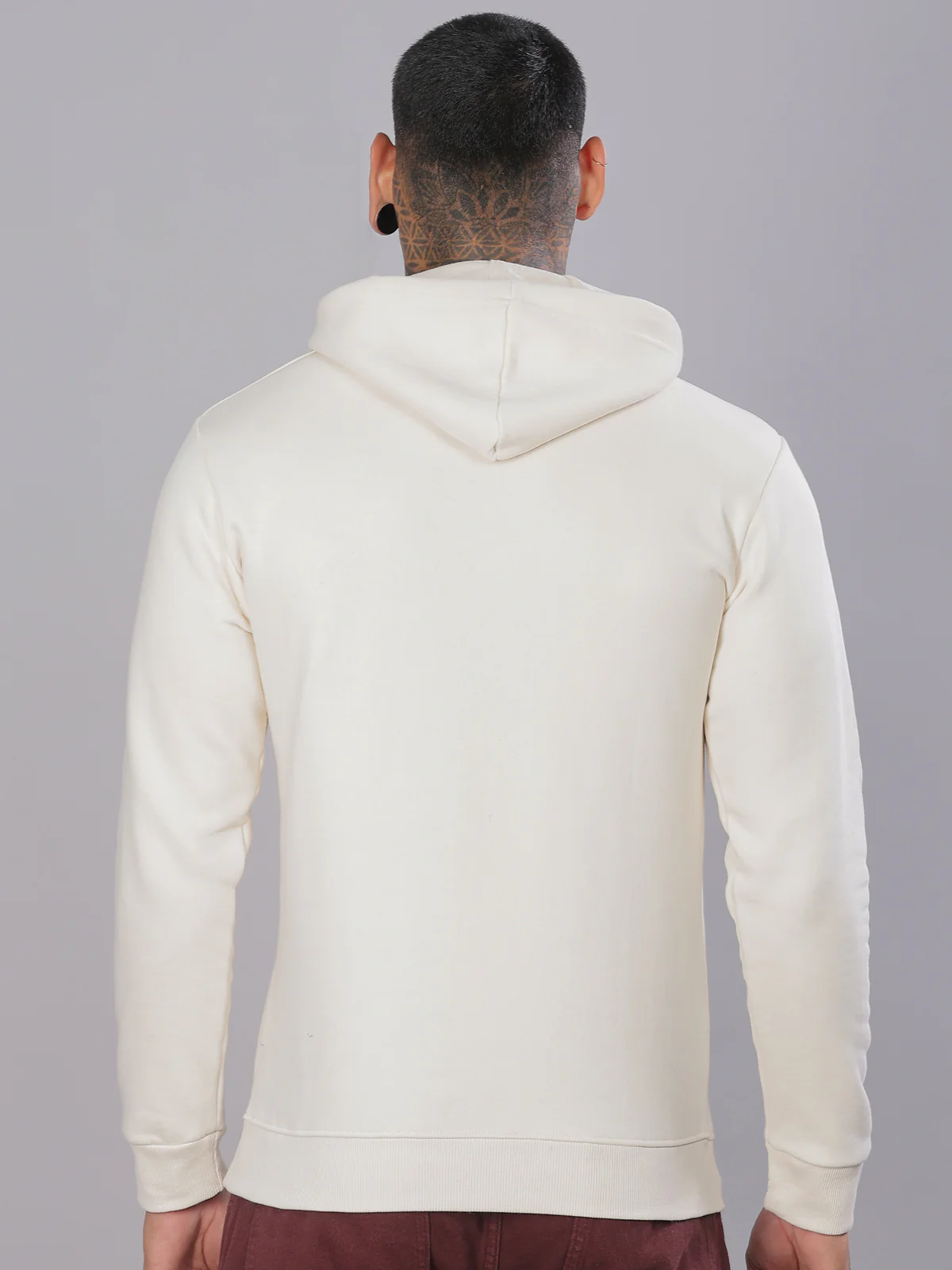 Men Cream Cotton Fleece Printed Hoodie - Image 2