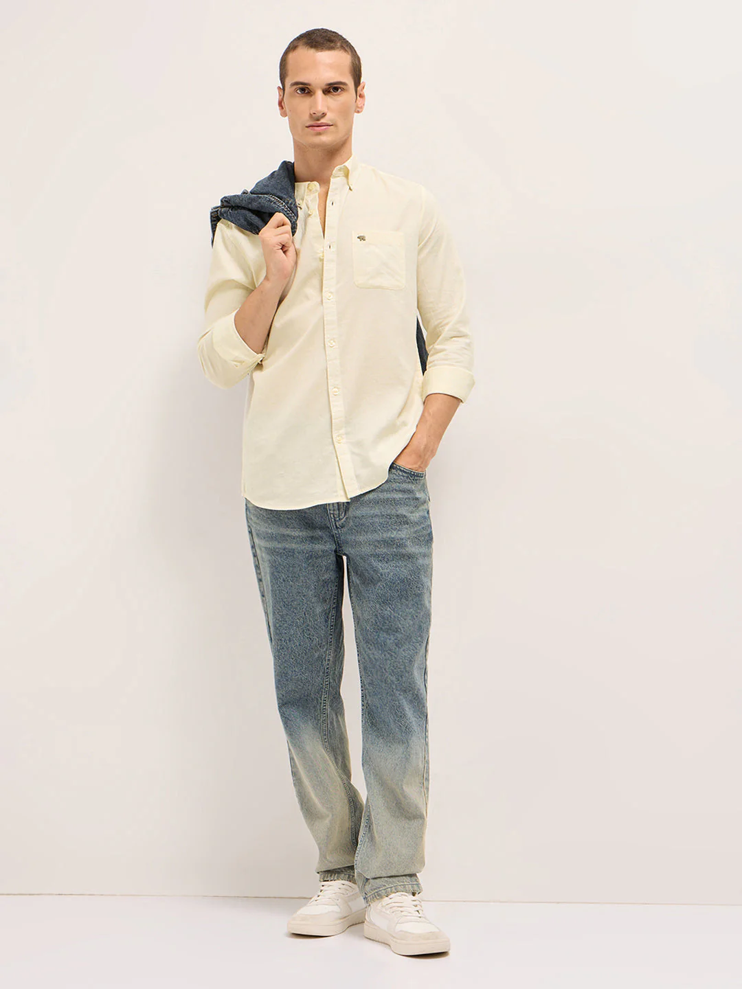 Men Cream Cotton Linen Solid Slim Fit Casual Shirt - Image 4