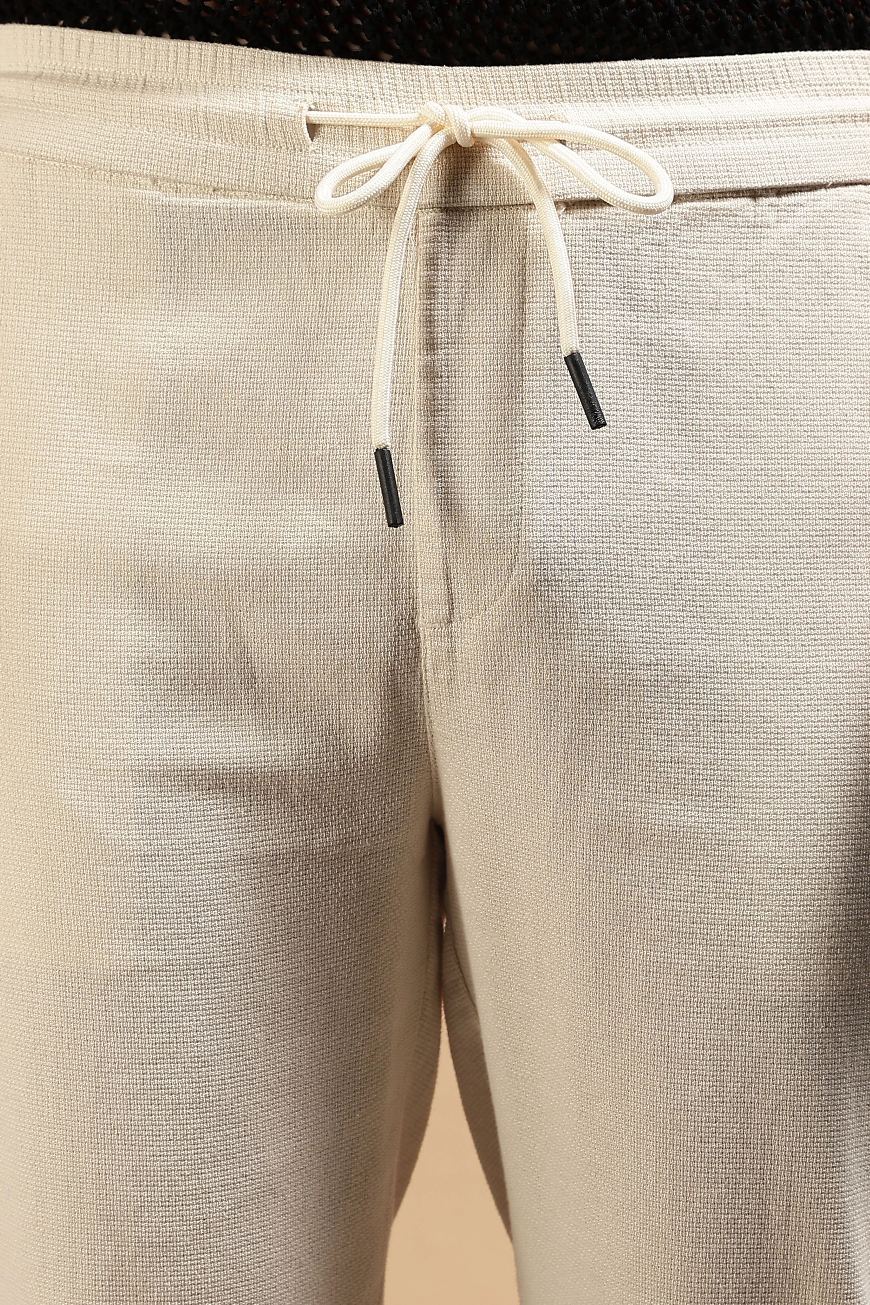 Men Cream Cotton Loose Fit Drawcord Pants - Image 6