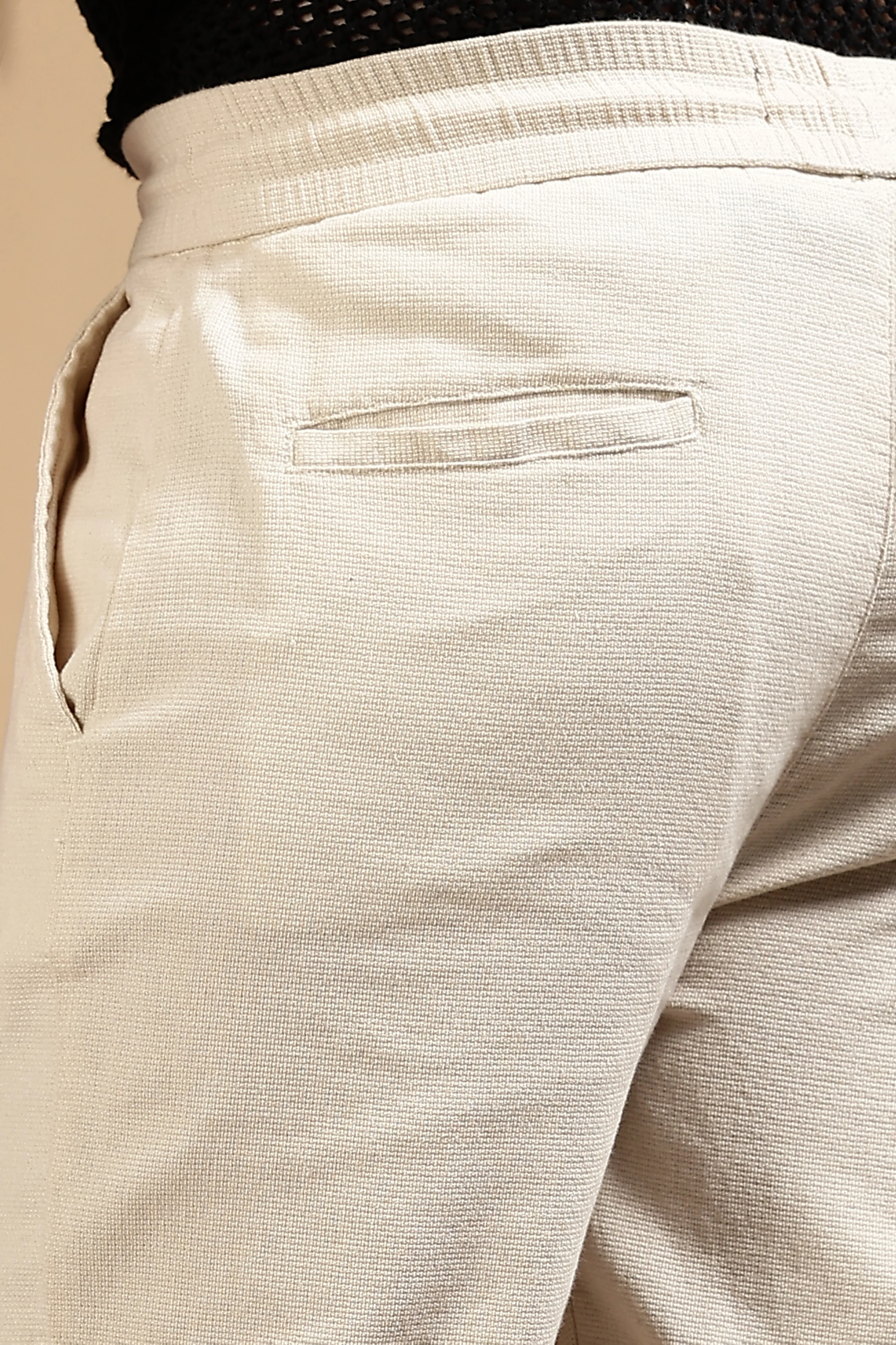 Men Cream Cotton Loose Fit Drawcord Pants - Image 8