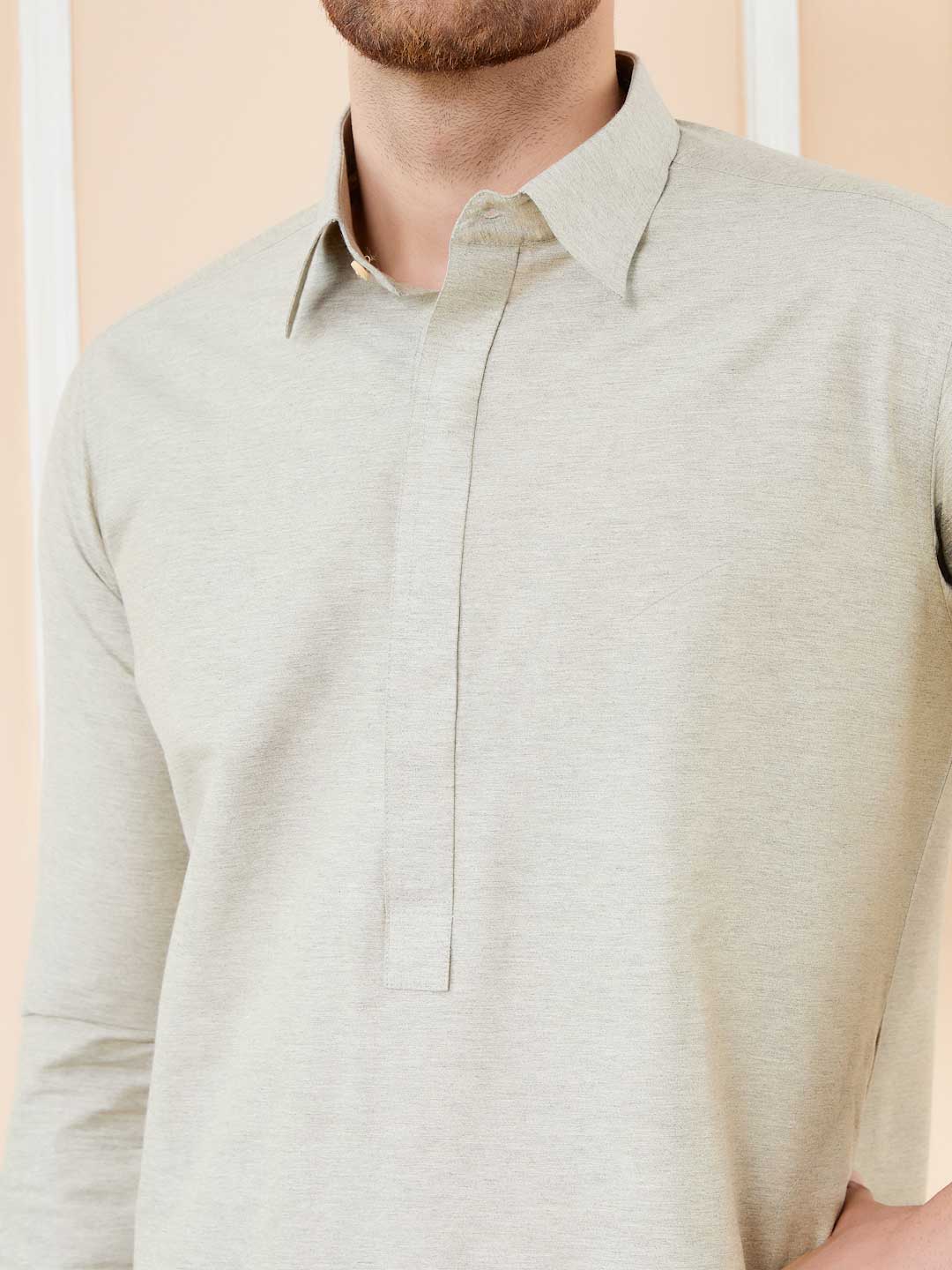 Men Cream Cotton Solid Pathani Kurta - Image 6