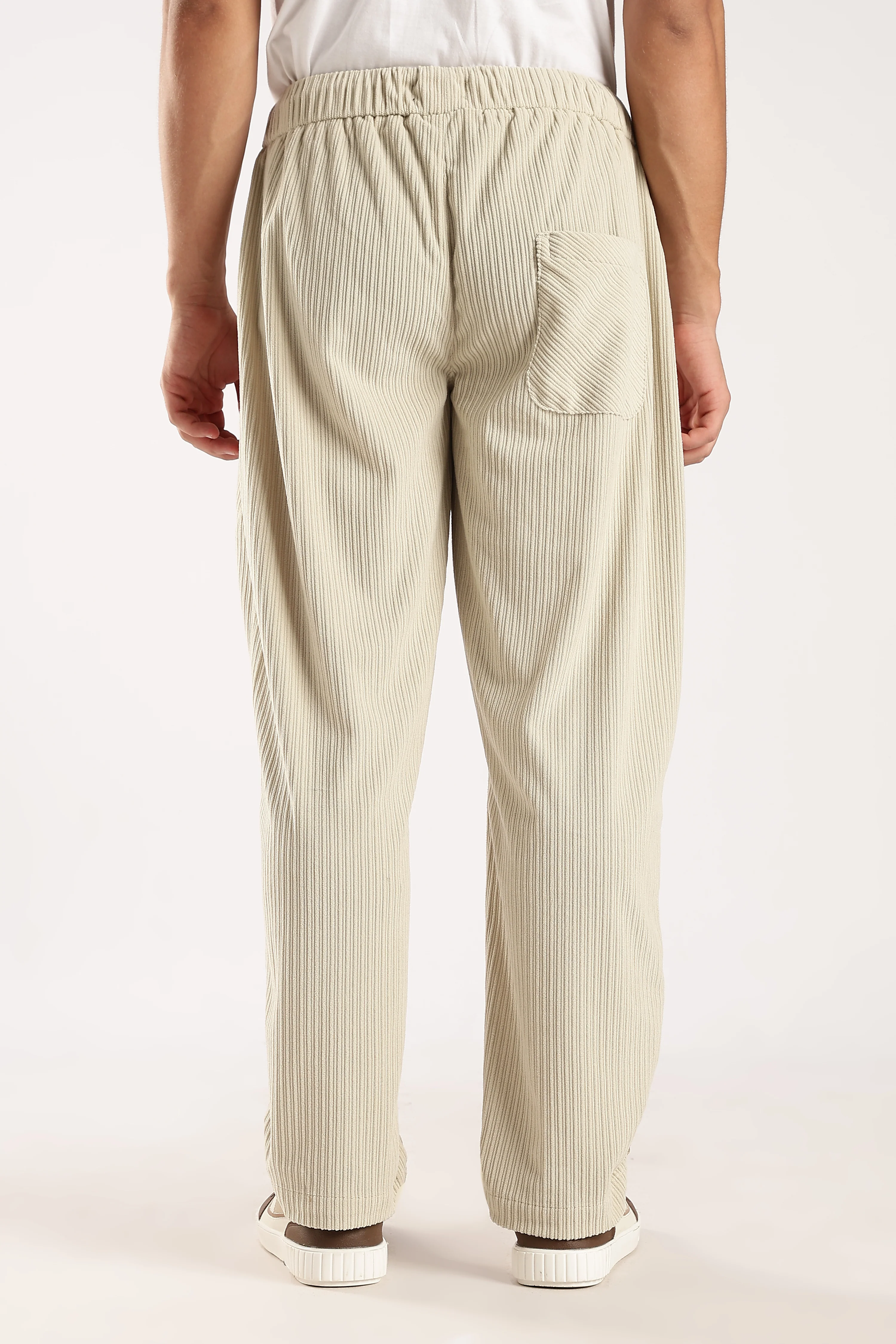 Men Cream Textured Drawcord Trousers - Image 4