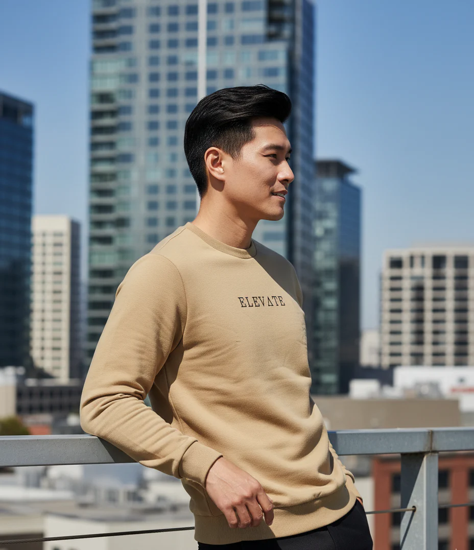 Men Cream Fleece Sweatshirt - Image 3