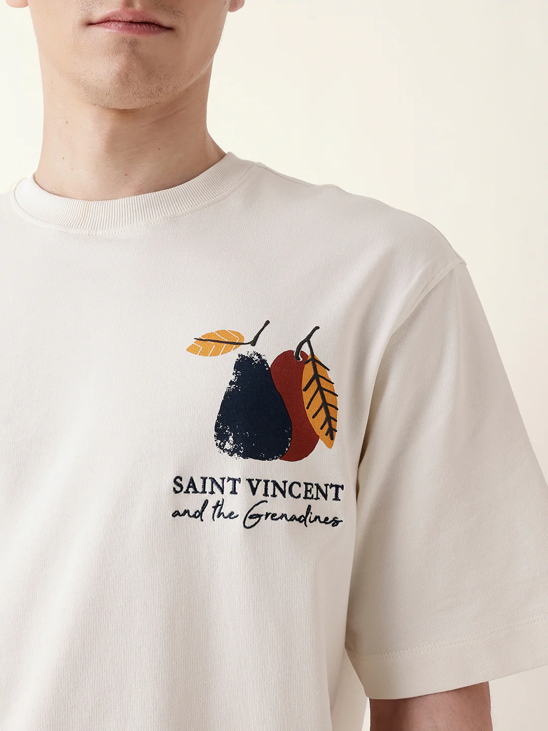 Men Cream Half Sleeve Oversize T-Shirt - Image 6