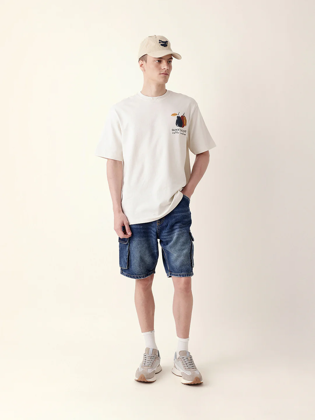 Men Cream Half Sleeve Oversize T-Shirt - Image 7