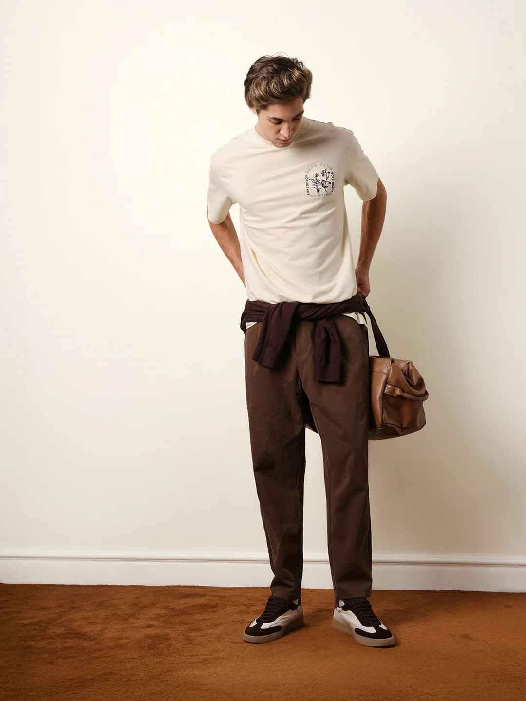 Men Cream Half Sleeve Oversize T-Shirt - Image 2