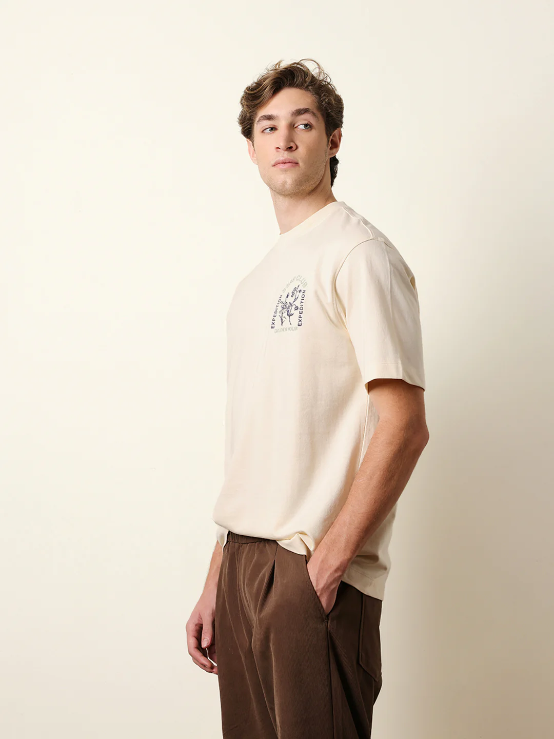 Men Cream Half Sleeve Oversize T-Shirt - Image 4