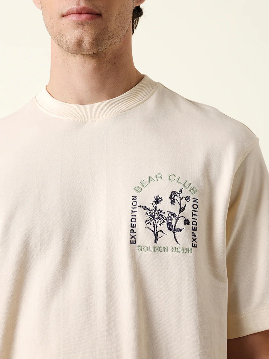 Men Cream Half Sleeve Oversize T-Shirt - Image 6