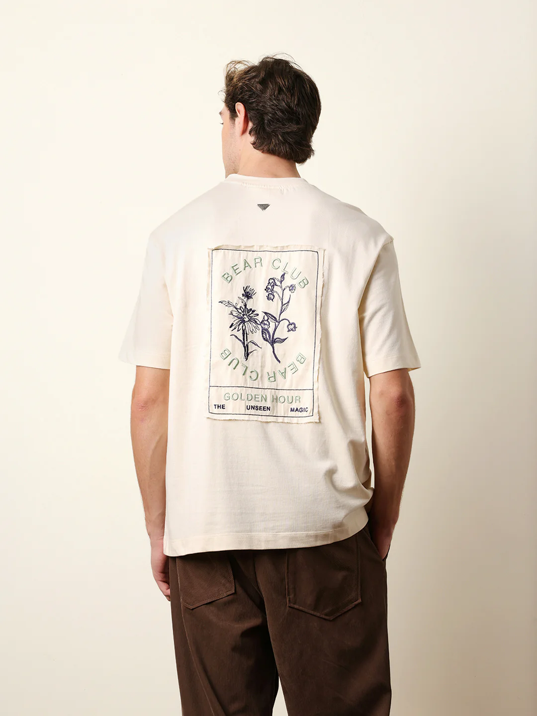 Men Cream Half Sleeve Oversize T-Shirt - Image 7