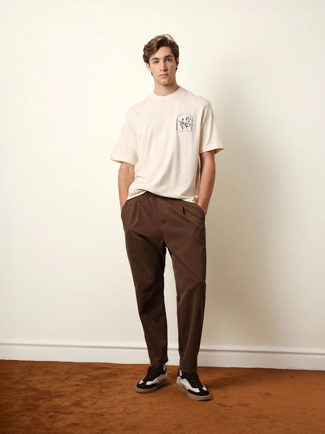 Men Cream Half Sleeve Oversize T-Shirt - Image 8