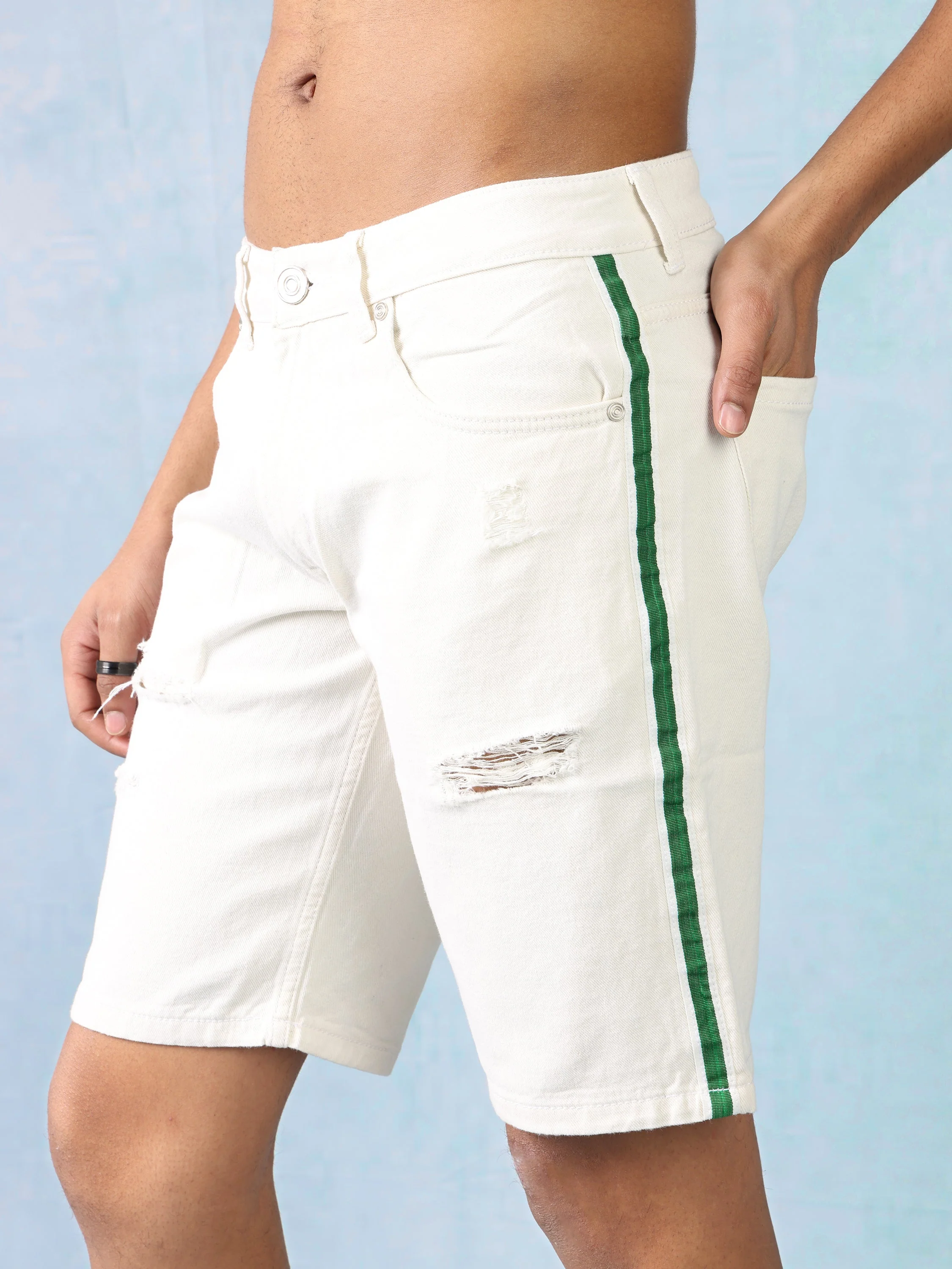 Men Cream High Waist Shorts - Image 6
