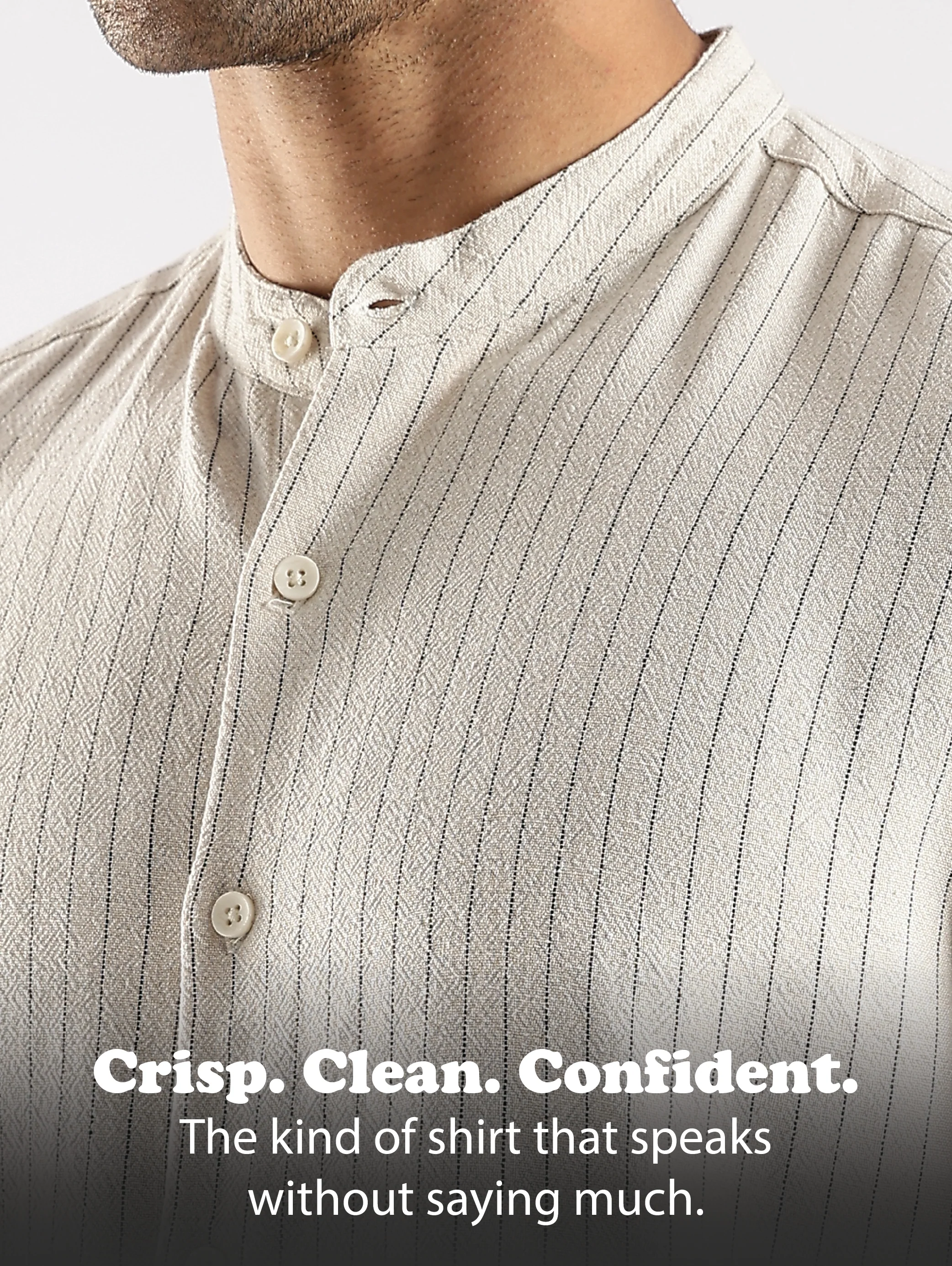 Men Cream Linen Blend Striped Shirt - Image 12