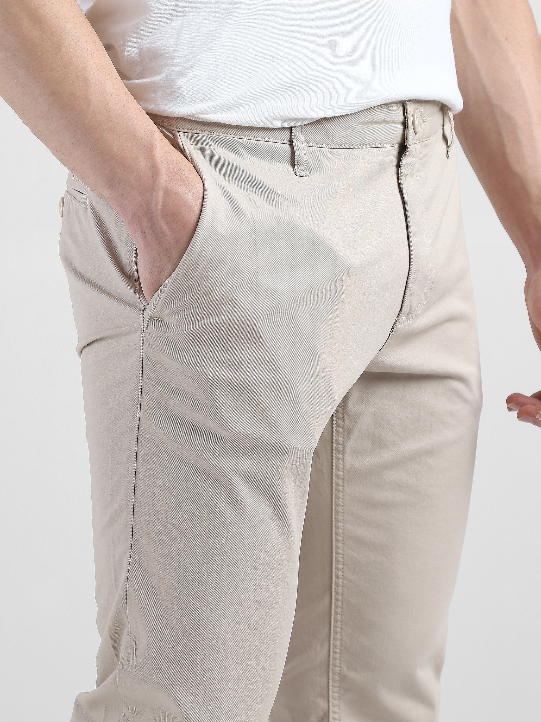 Men Cream Mid Rise Regular Fit Trouser - Image 5