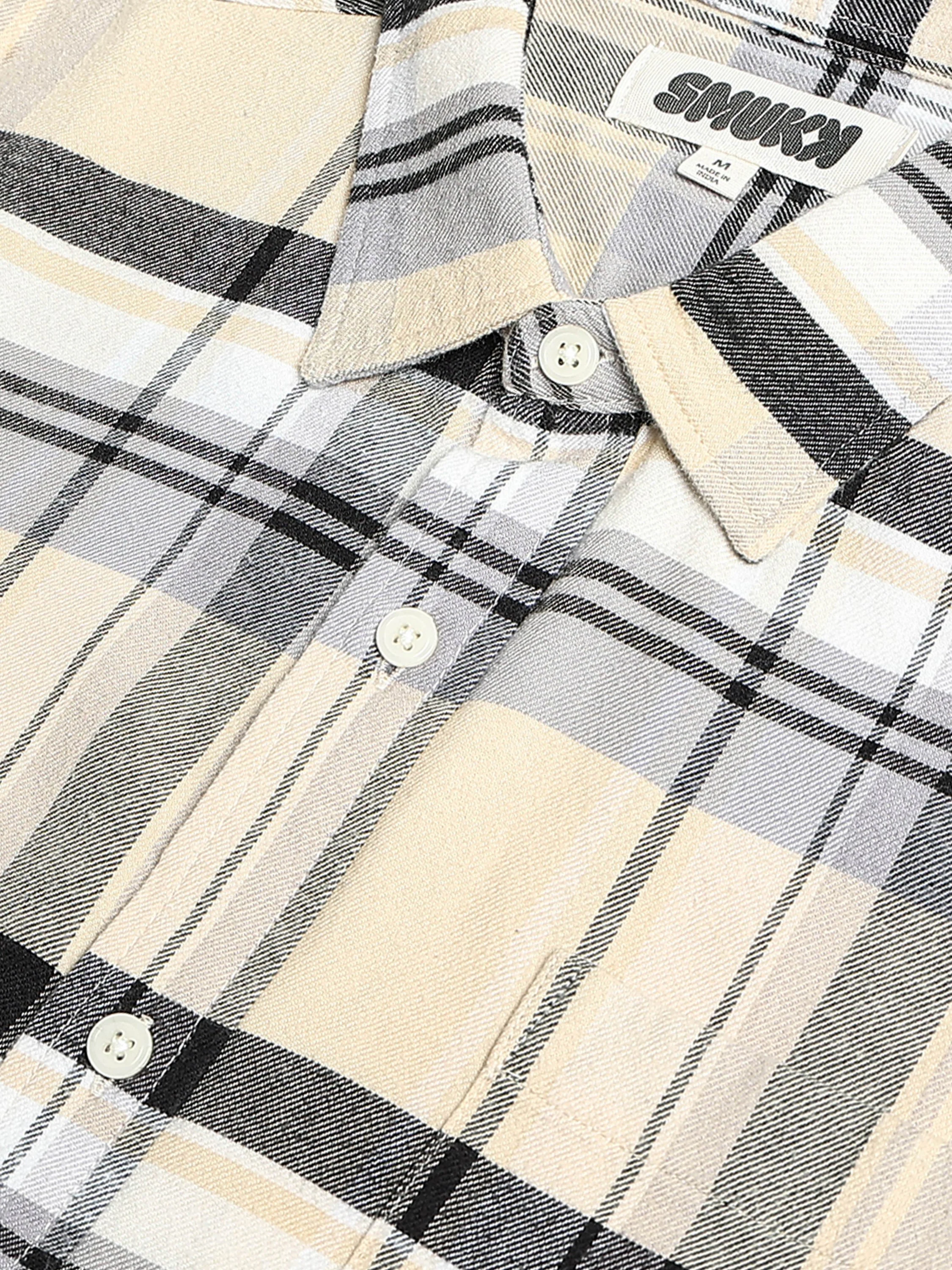 Men Cream Multi Check Shirt - Image 4