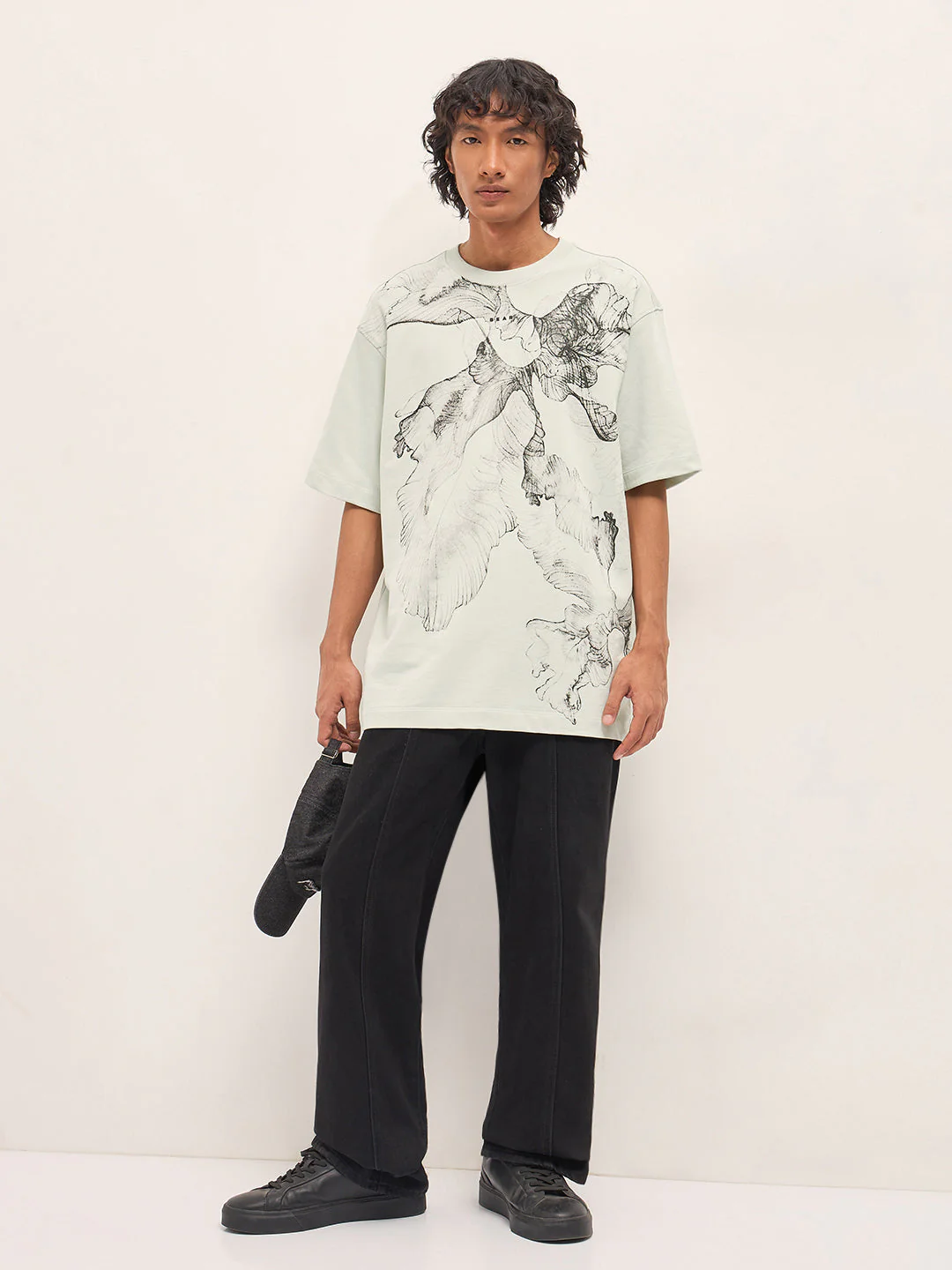 Men Cream Oversized Crew Neck T-Shirt - Image 4