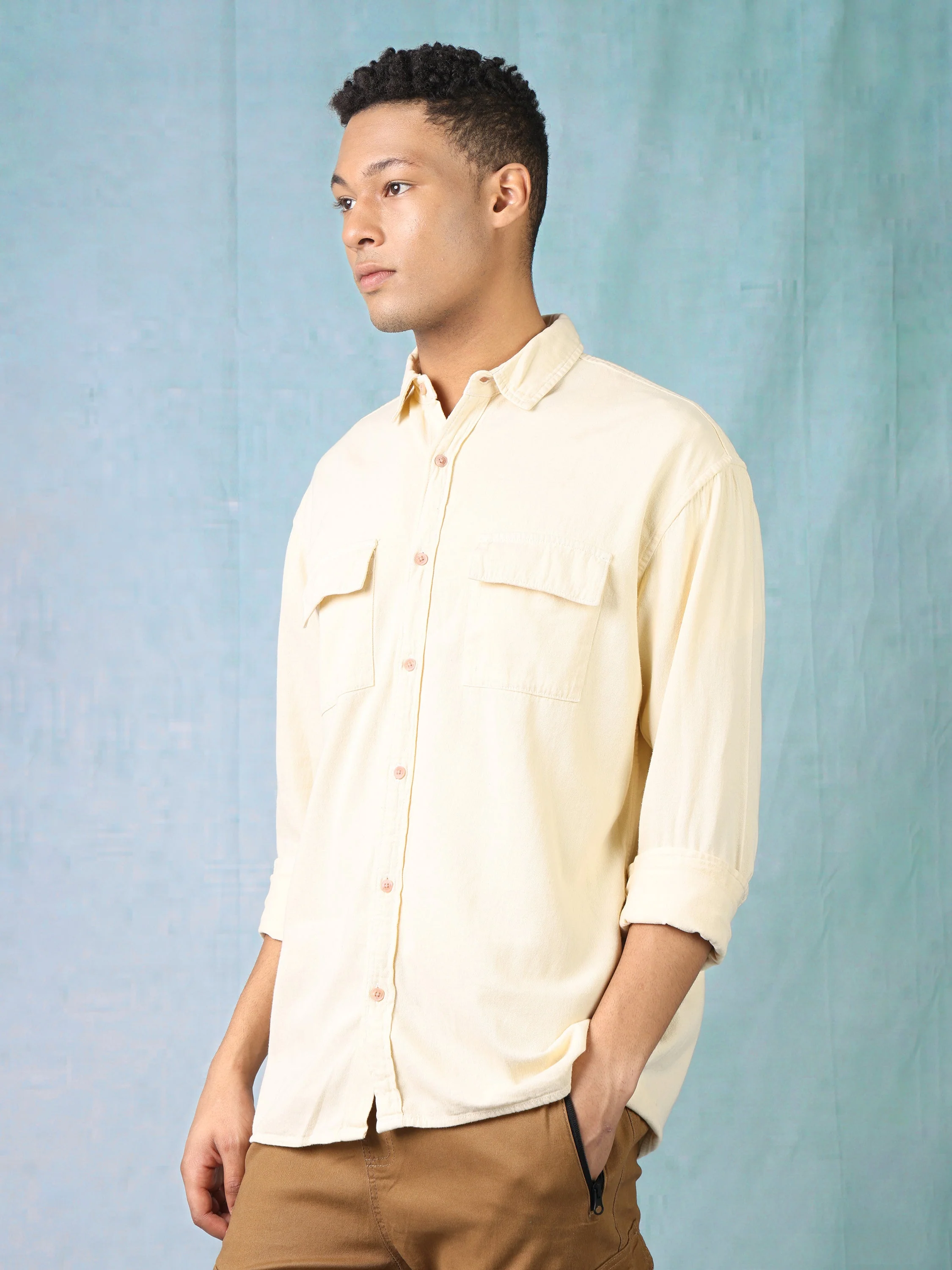 Men Cream Oversized Shirt - Image 2