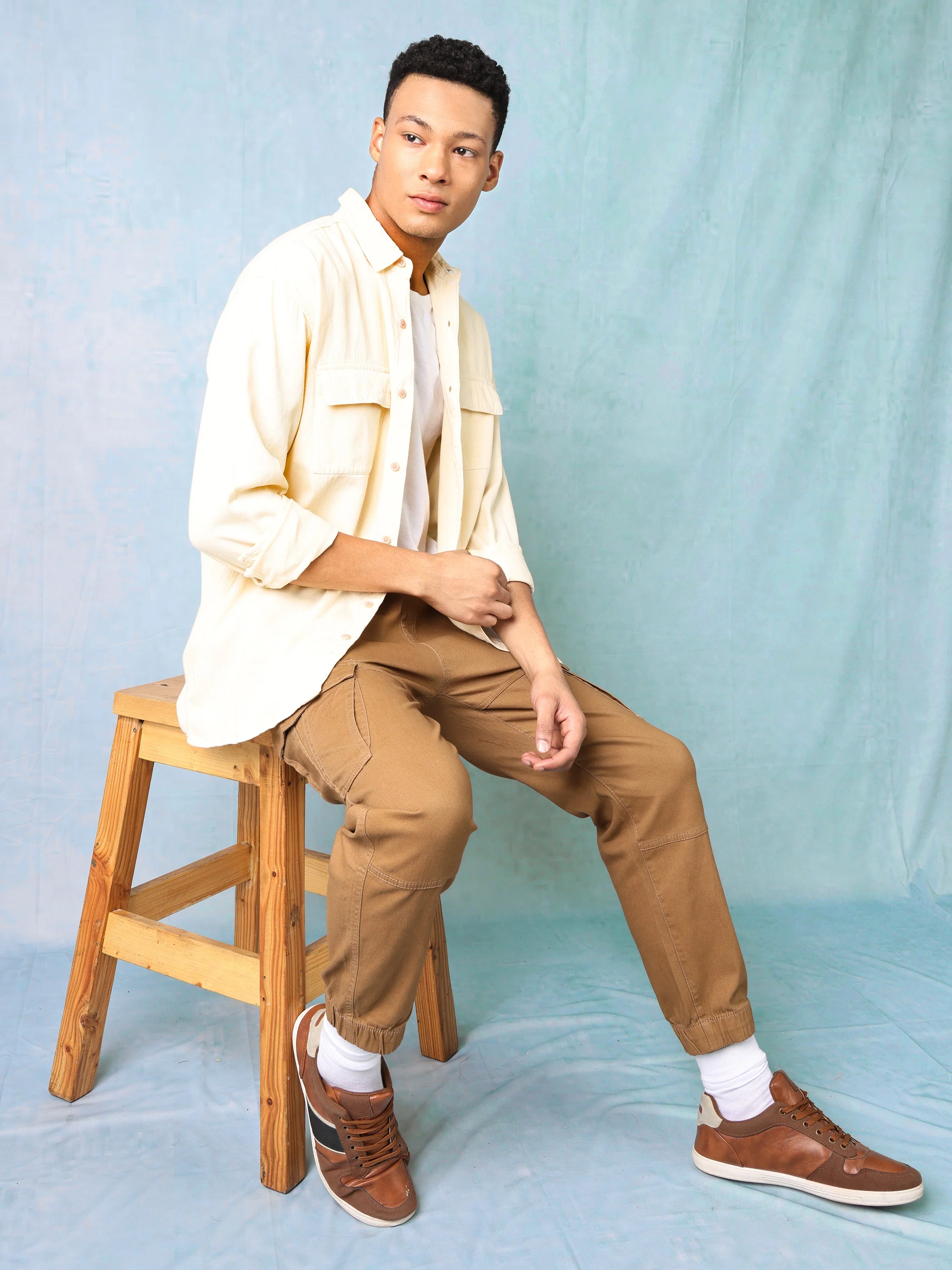 Men Cream Oversized Shirt - Image 3