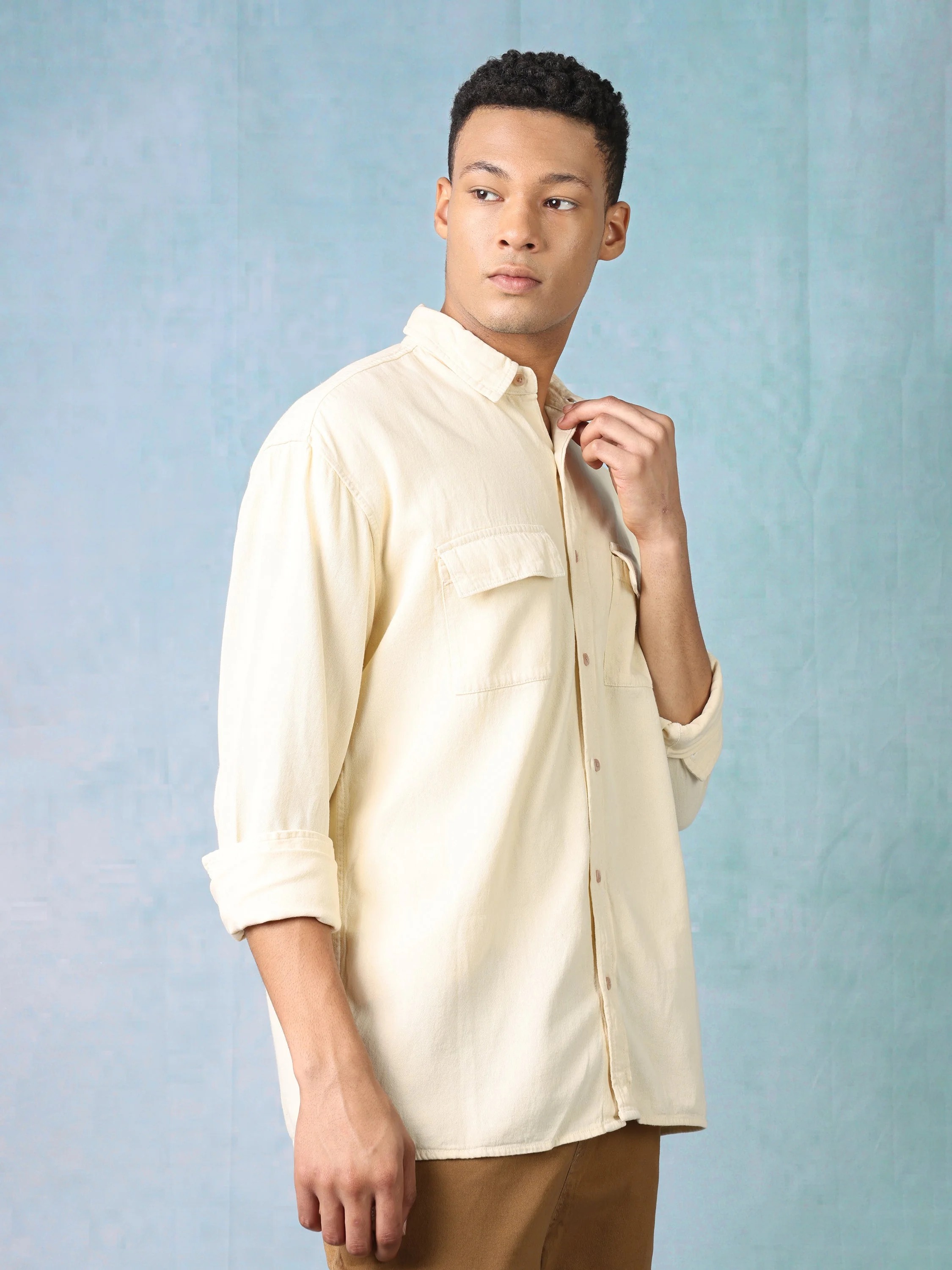 Men Cream Oversized Shirt - Image 5