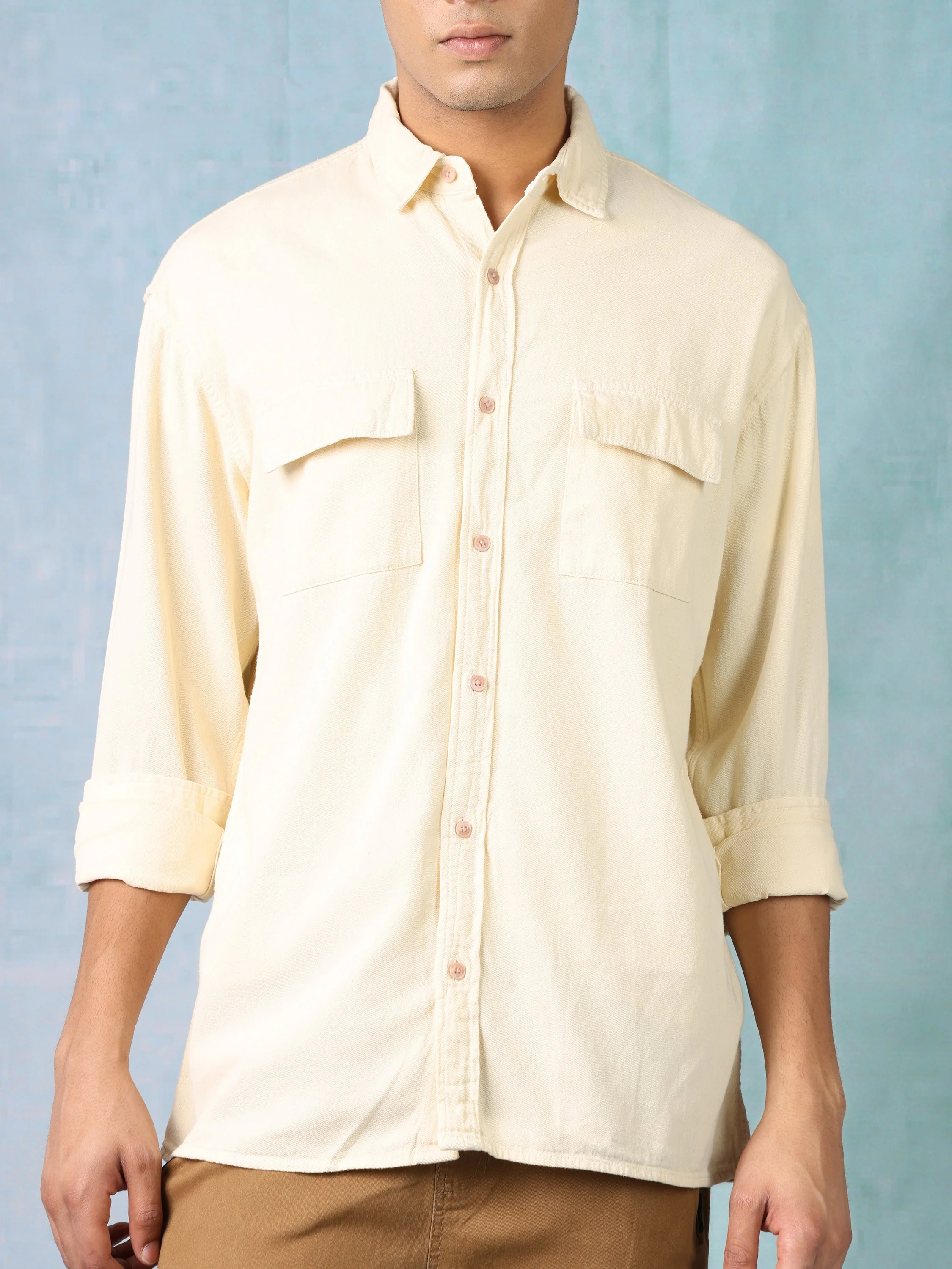 Men Cream Oversized Shirt - Image 6
