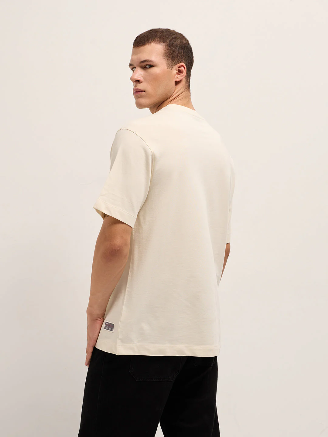 Men Cream Oversized T-Shirt - Image 2
