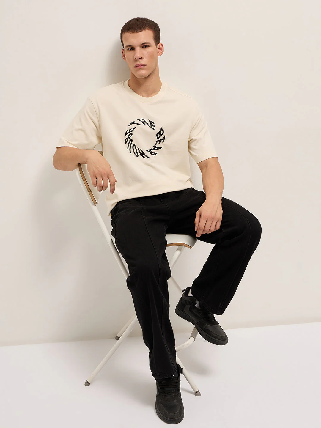 Men Cream Oversized T-Shirt - Image 4