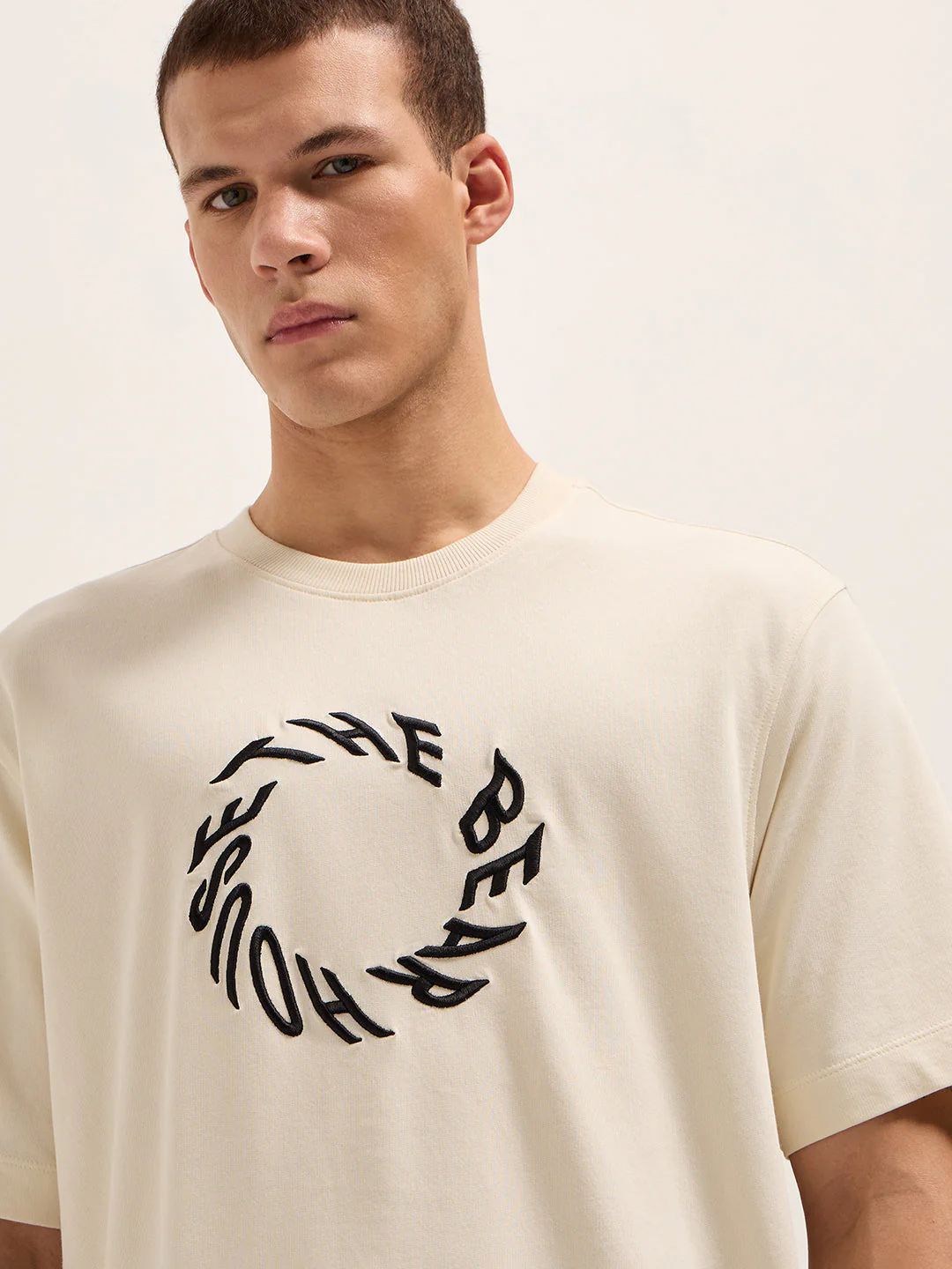 Men Cream Oversized T-Shirt - Image 6