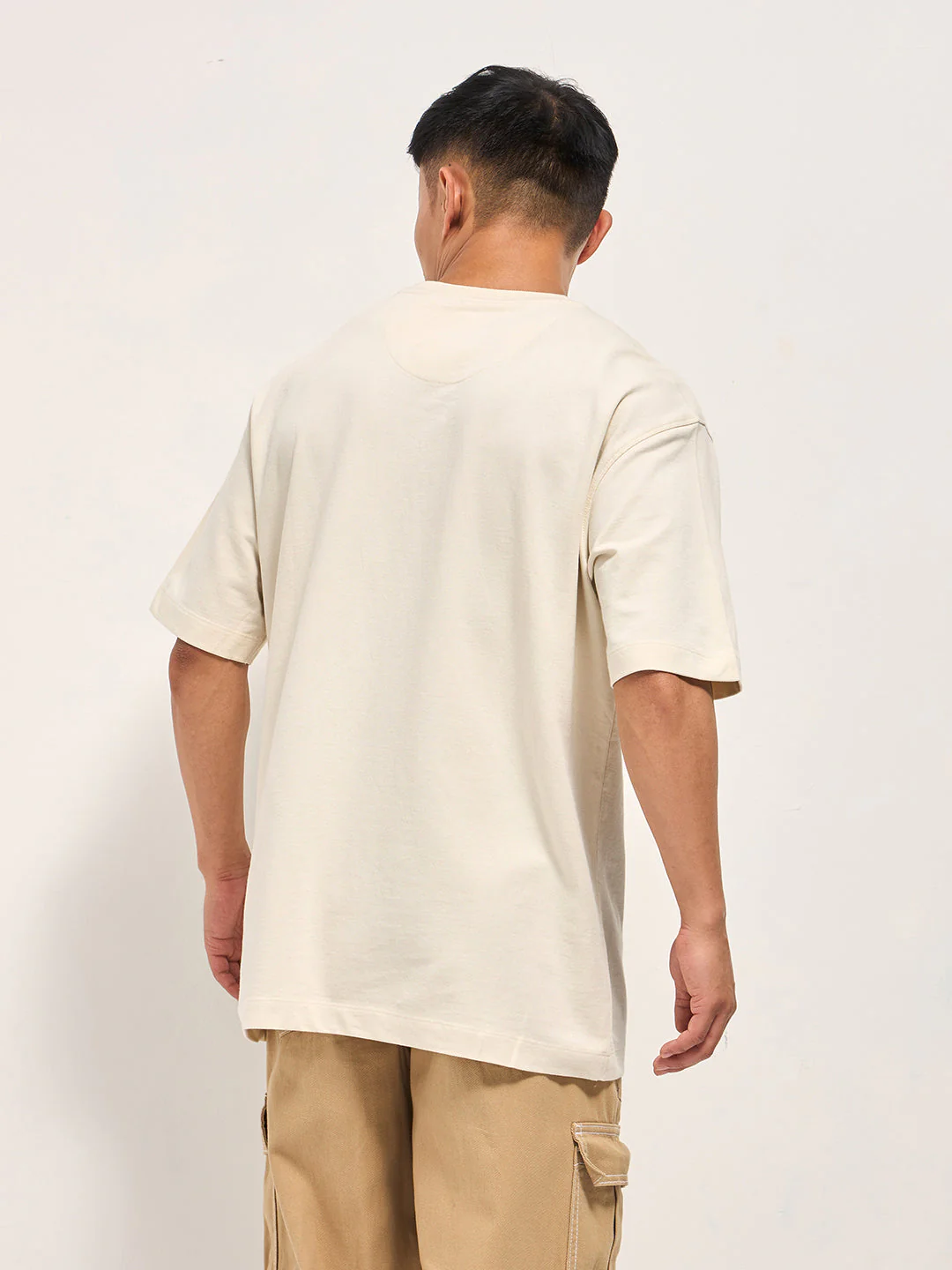 Men Cream Oversized T-Shirt - Image 2