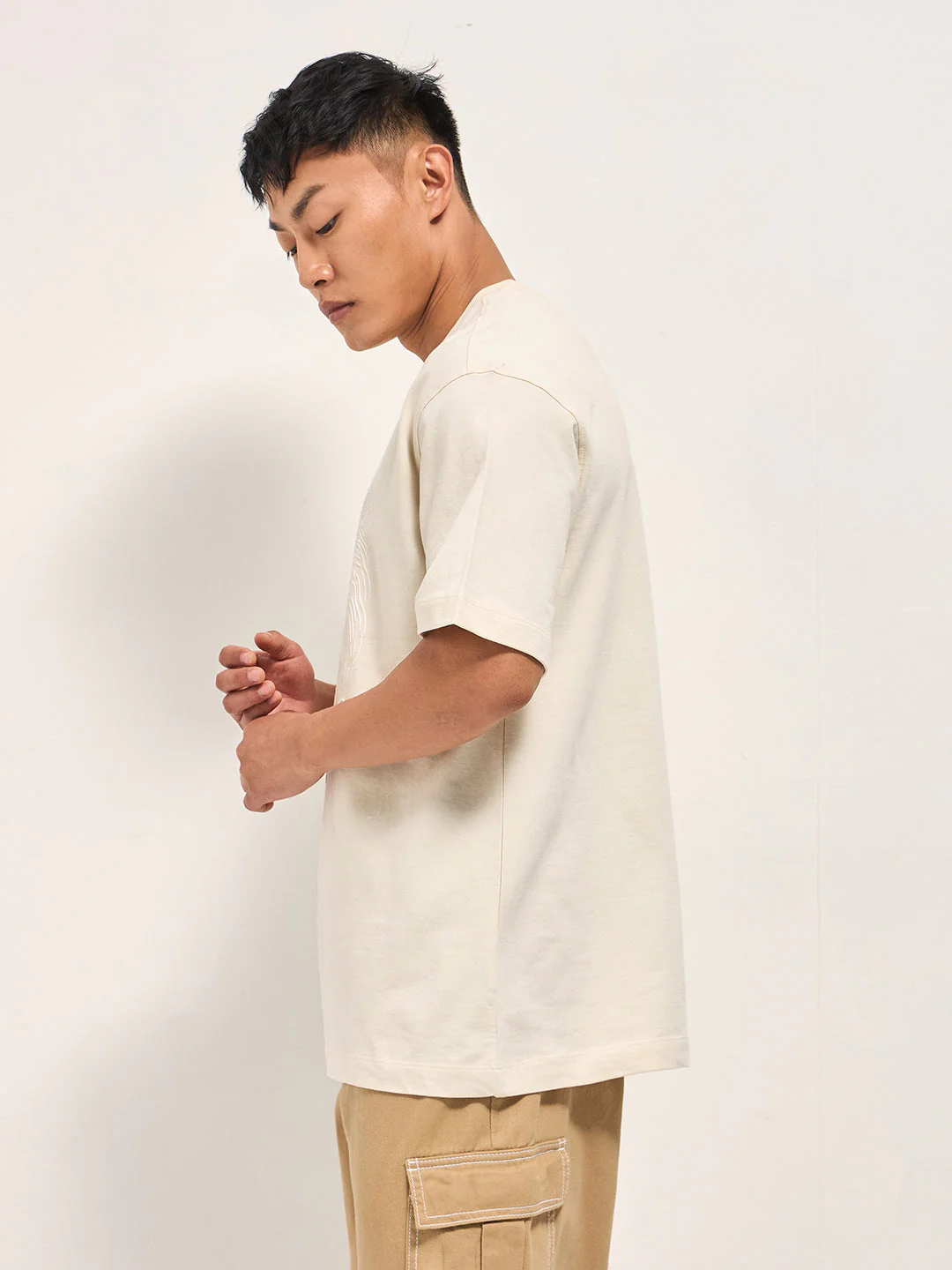 Men Cream Oversized T-Shirt - Image 3