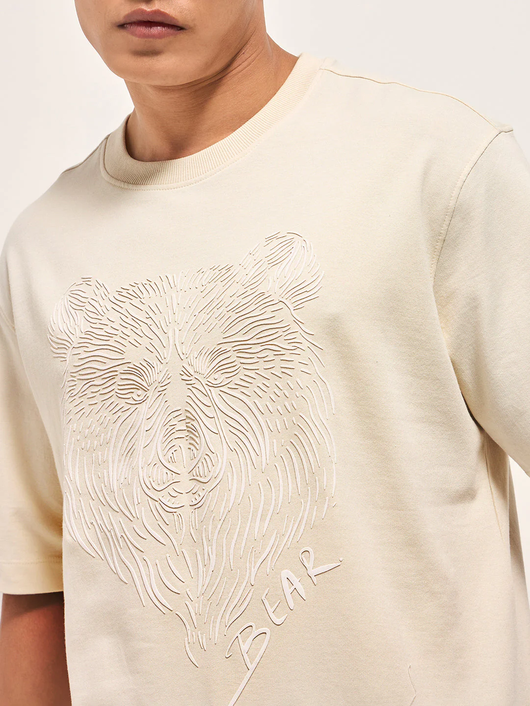 Men Cream Oversized T-Shirt - Image 5
