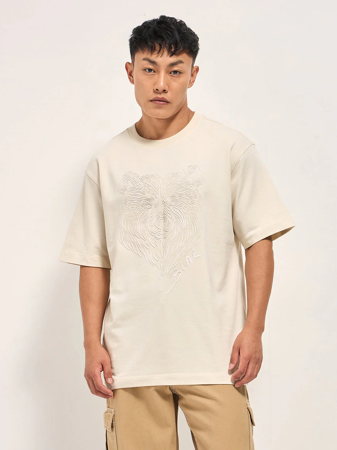 Men Cream Oversized T-Shirt - Image 6