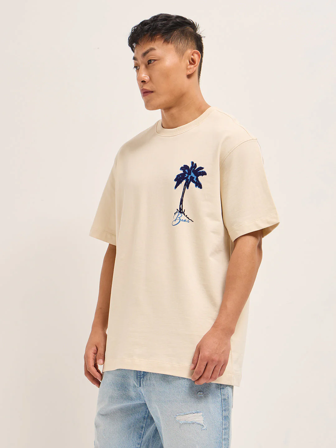 Men Cream Oversized T-Shirt - Image 3