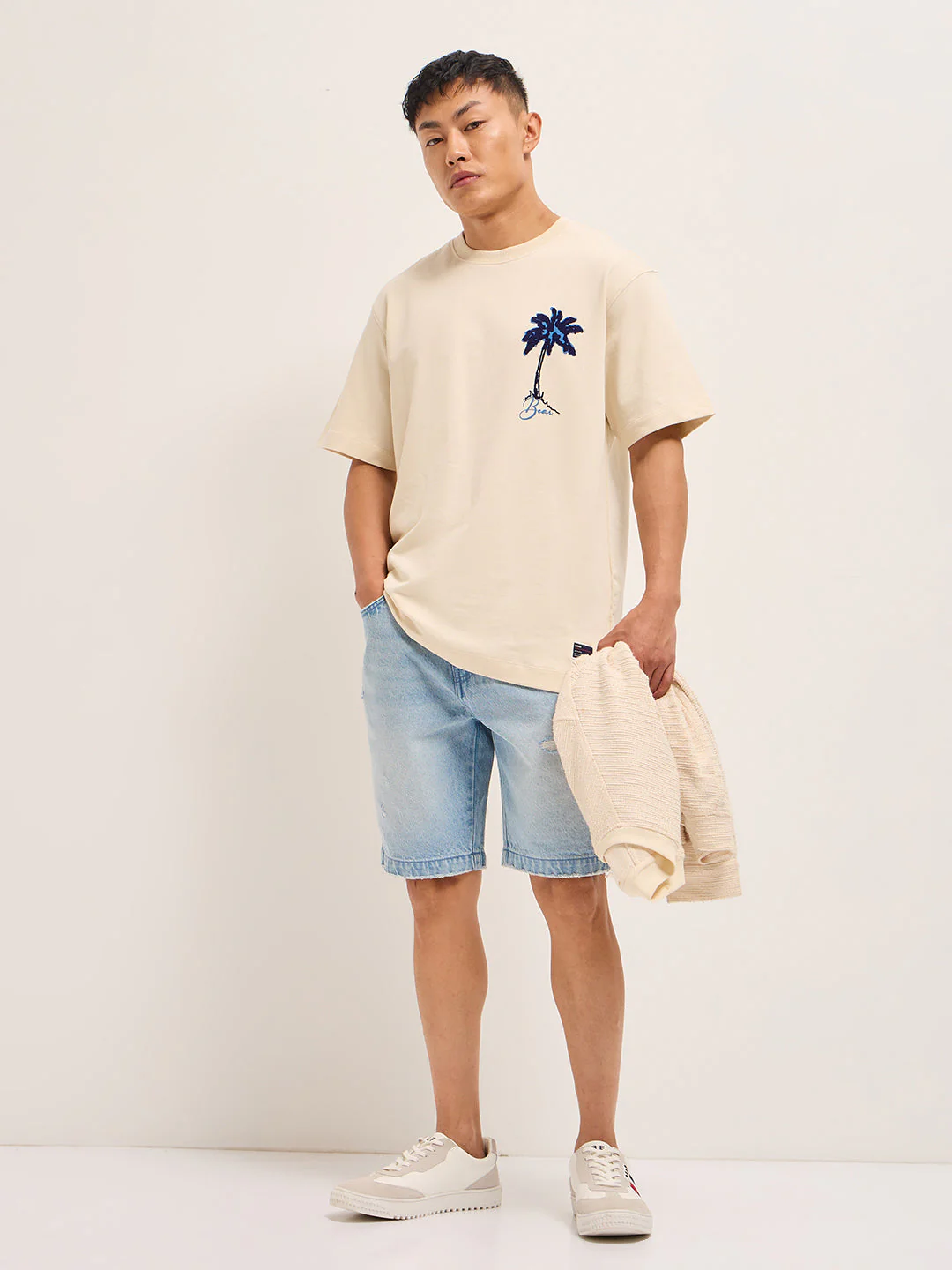 Men Cream Oversized T-Shirt - Image 4