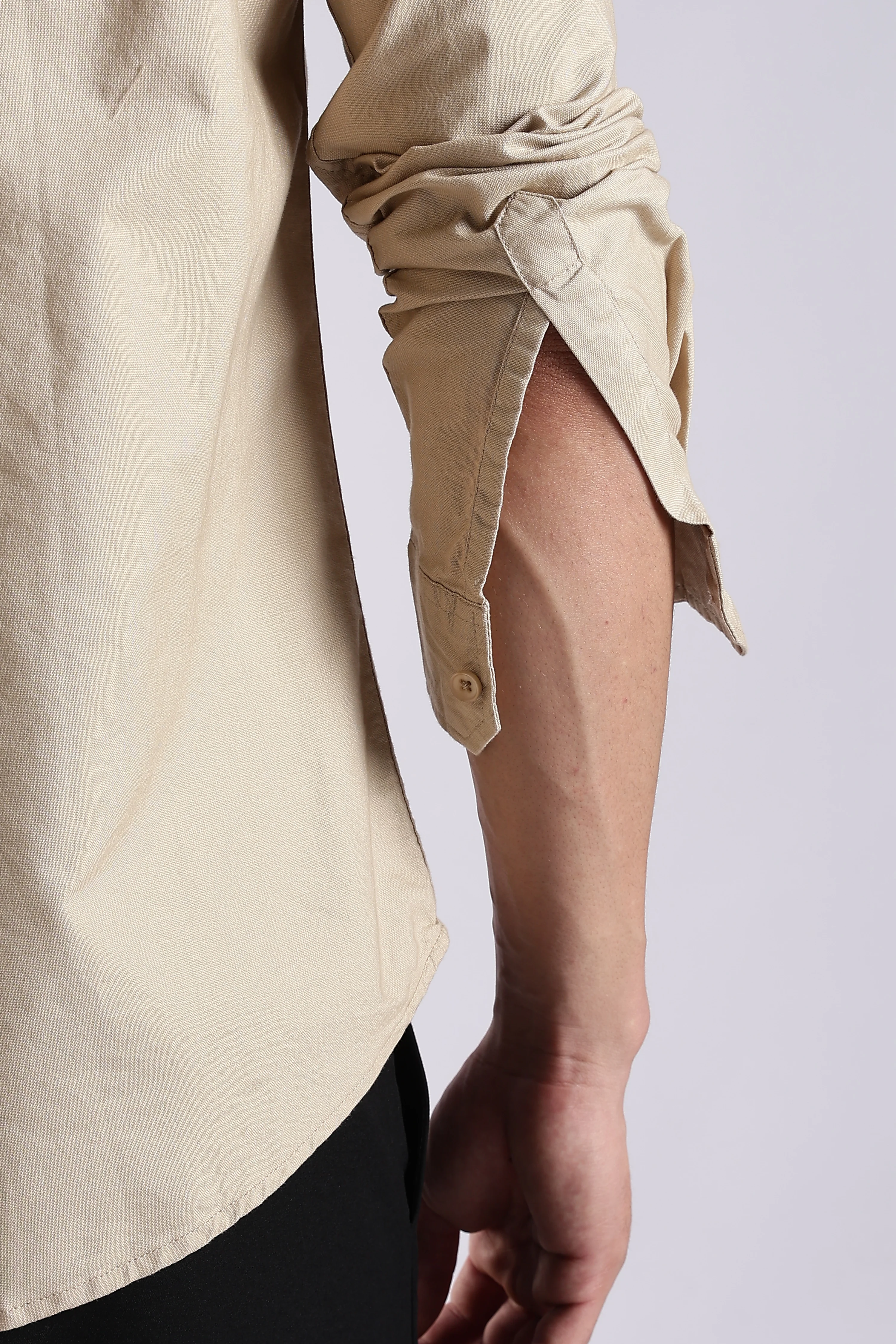 Men Cream Oxford Solid Shirt - Image 8