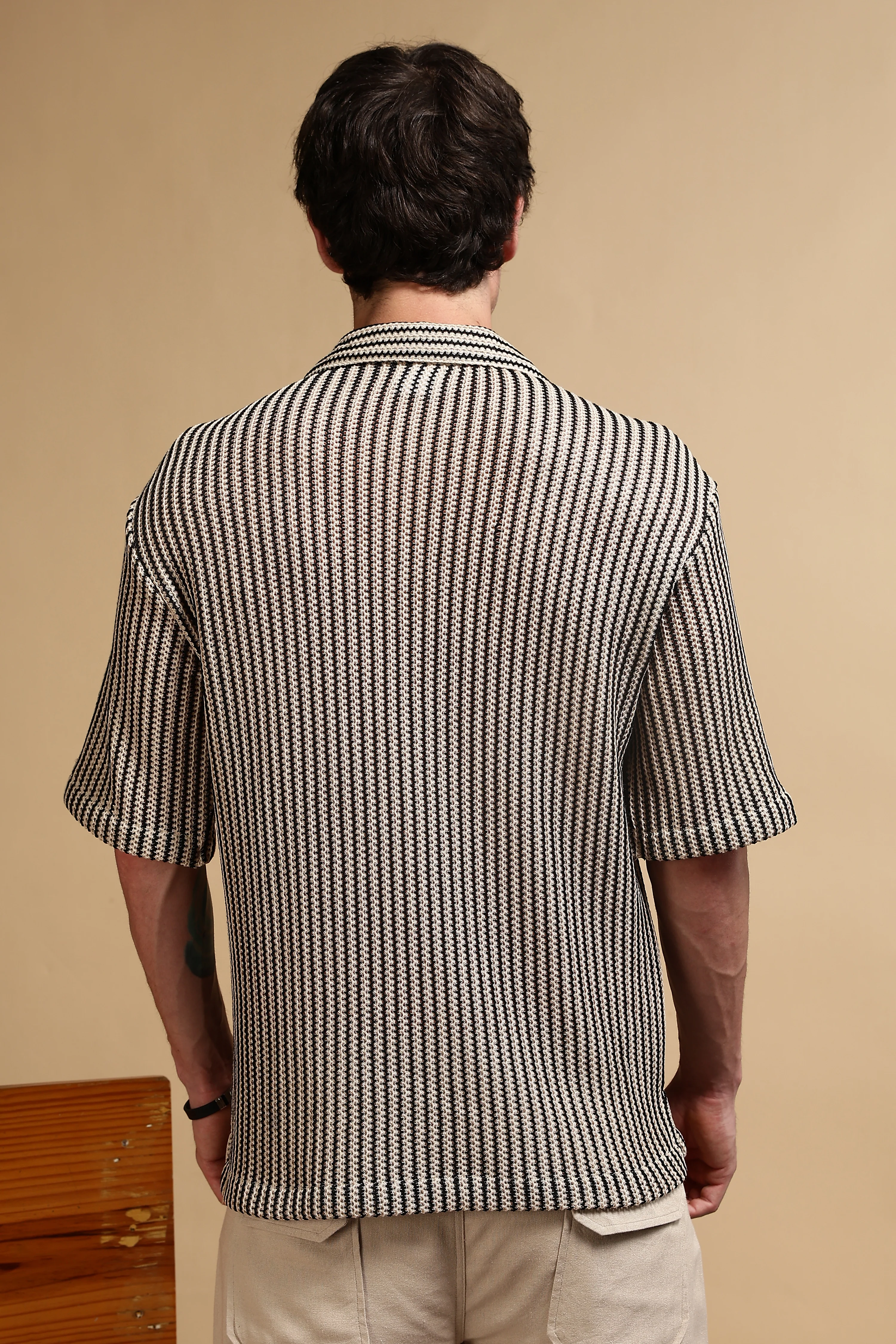 Men Cream Polyester Relaxed Fit Shirt - Image 4