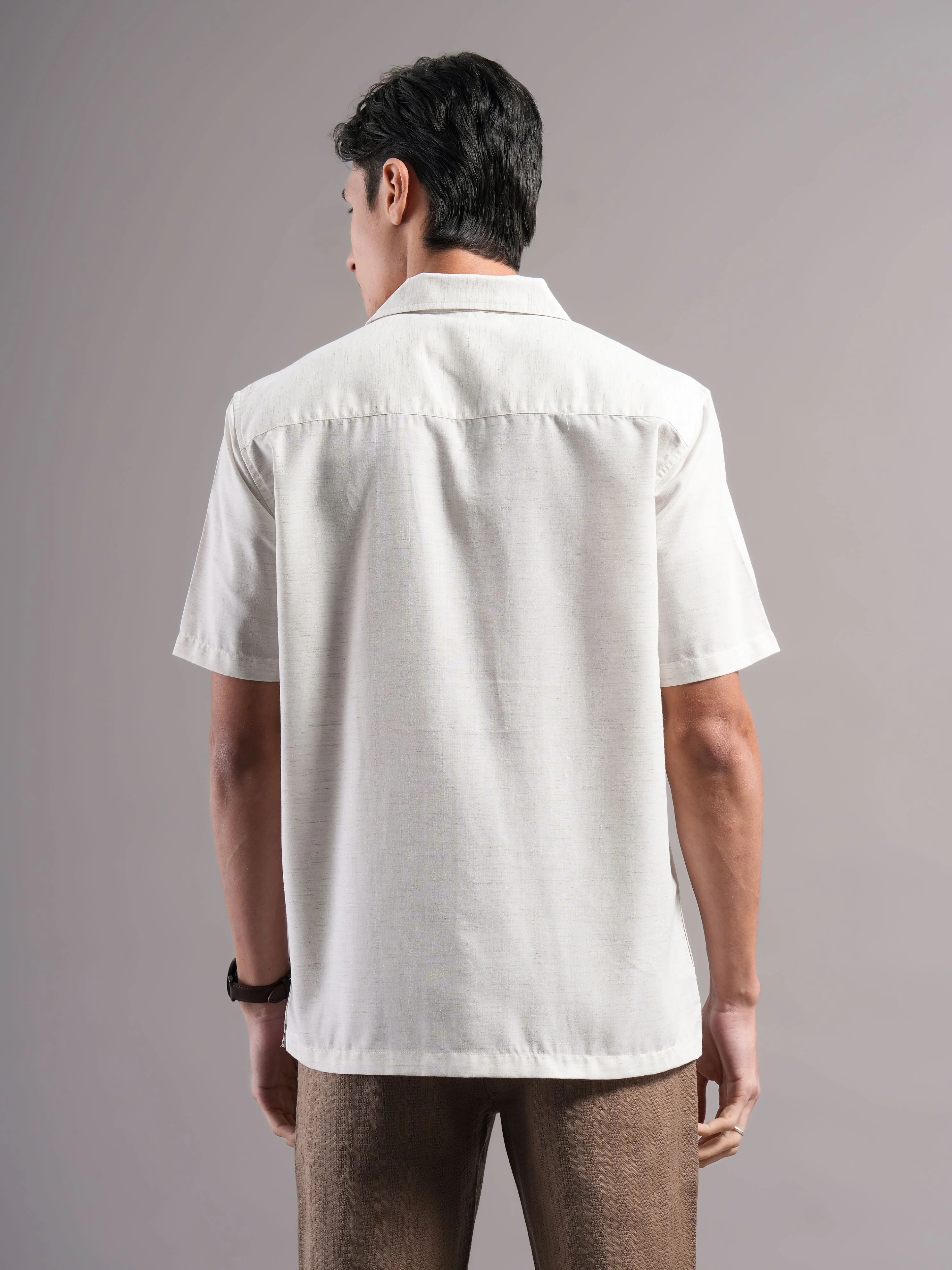 Men Cream Printed Casual Shirt - Image 2