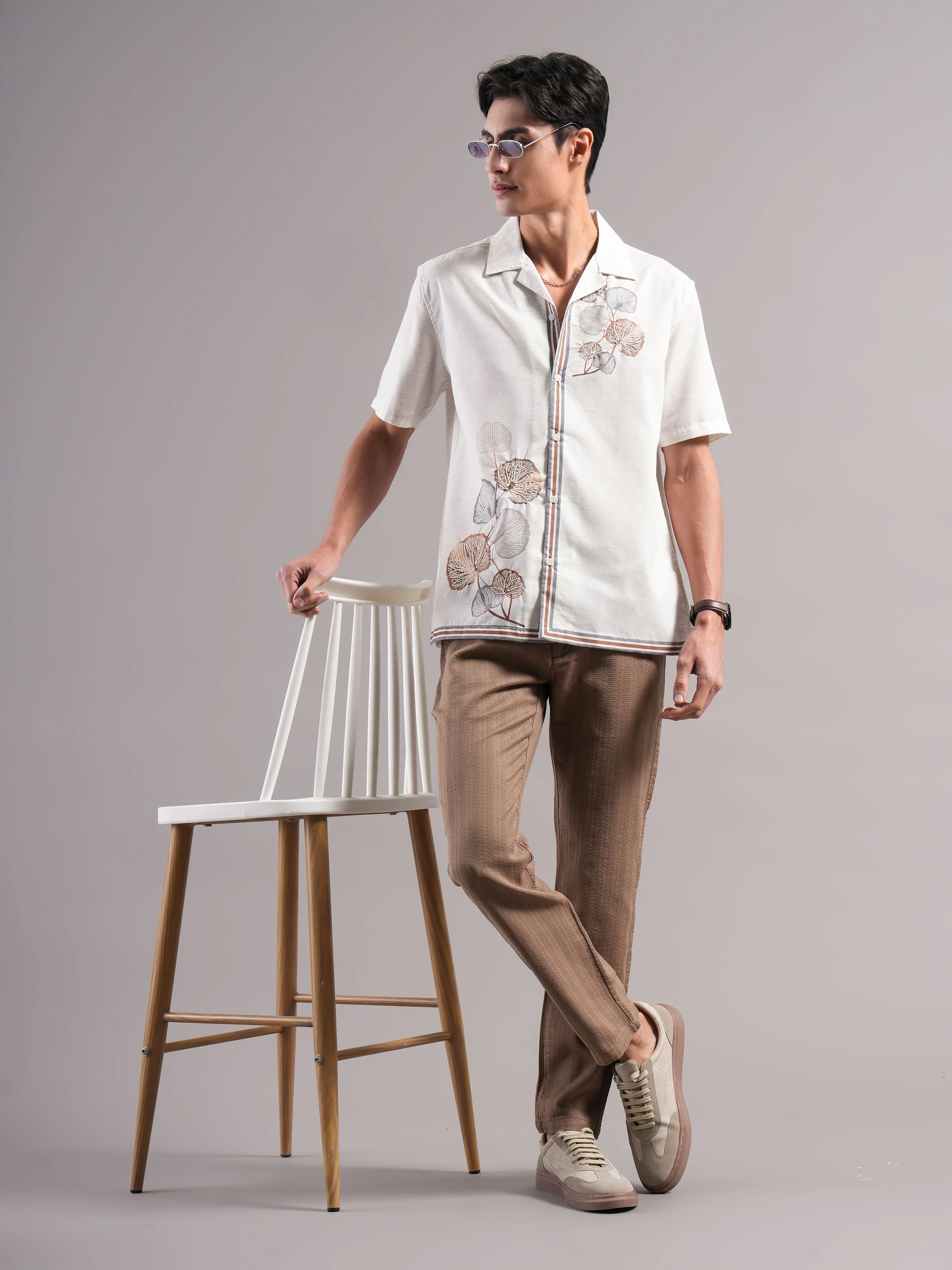 Men Cream Printed Casual Shirt - Image 4