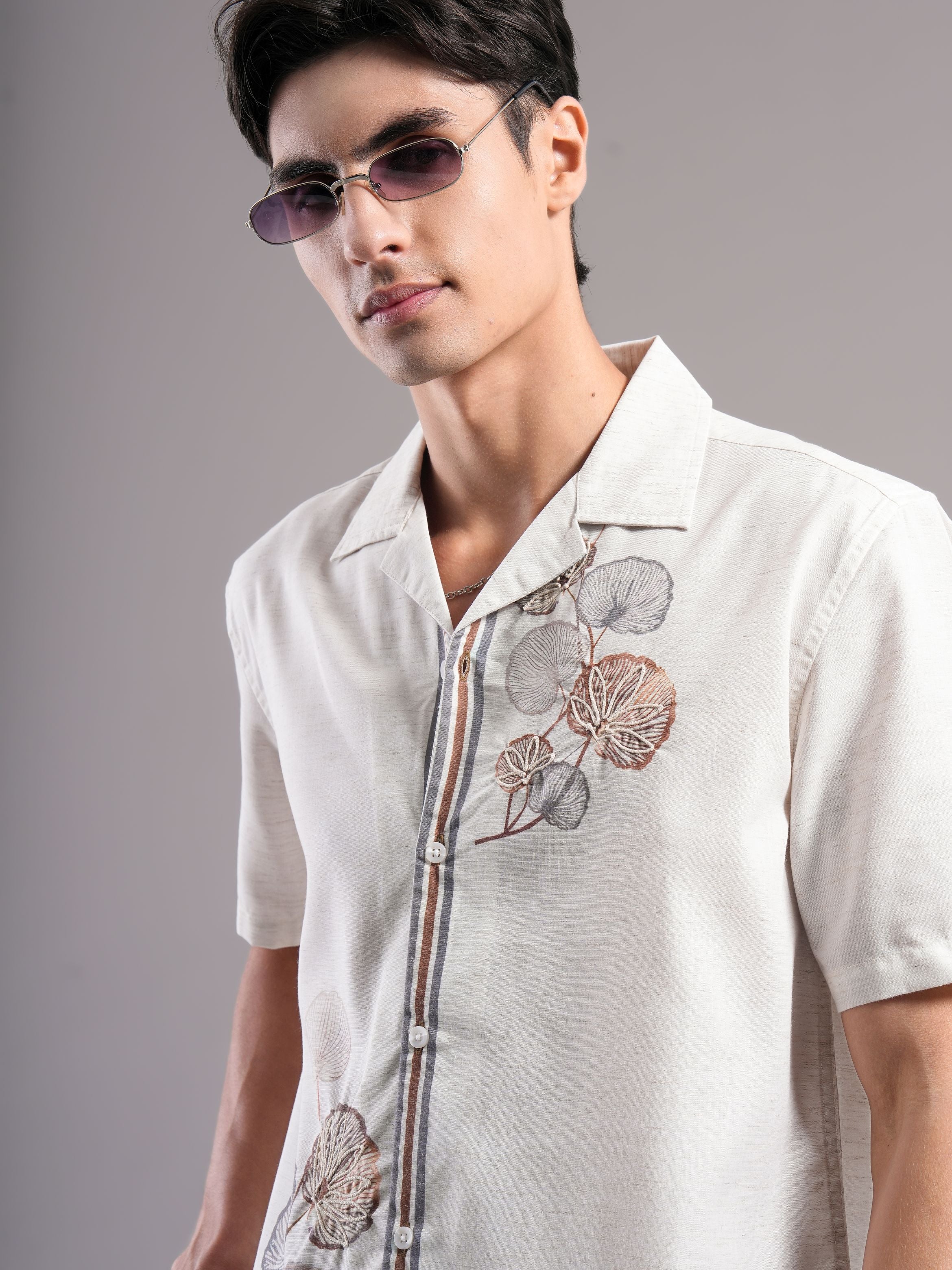 Men Cream Printed Casual Shirt - Image 6