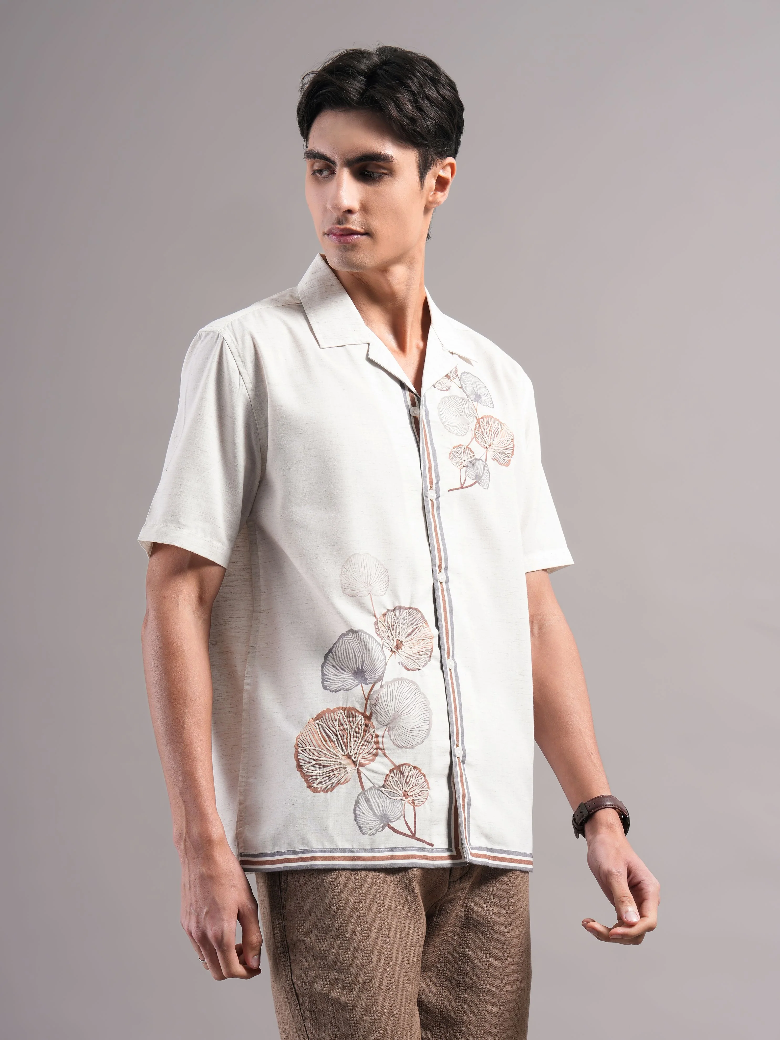 Men Cream Printed Casual Shirt - Image 7