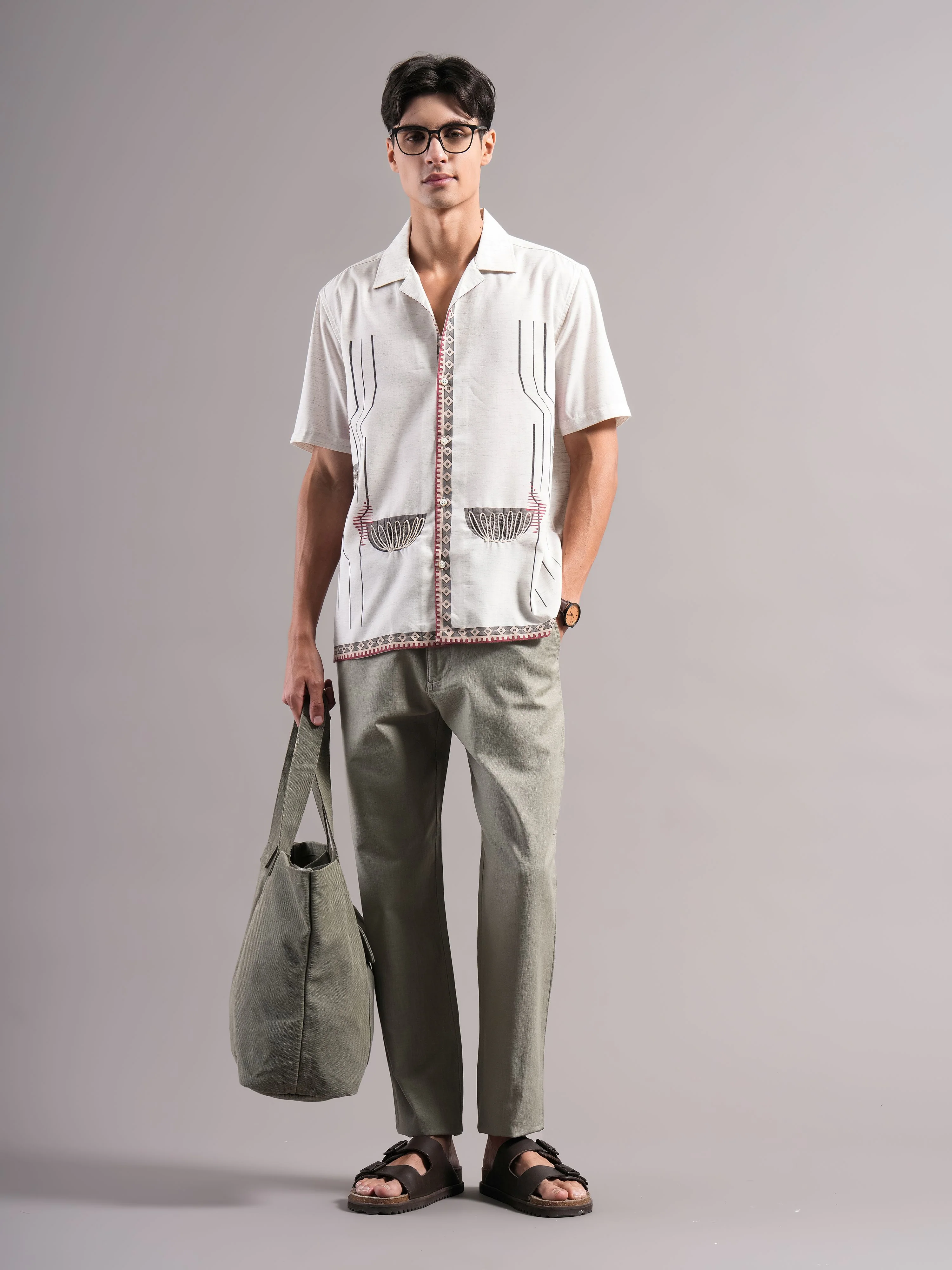 Men Cream Printed Casual Shirt - Image 4