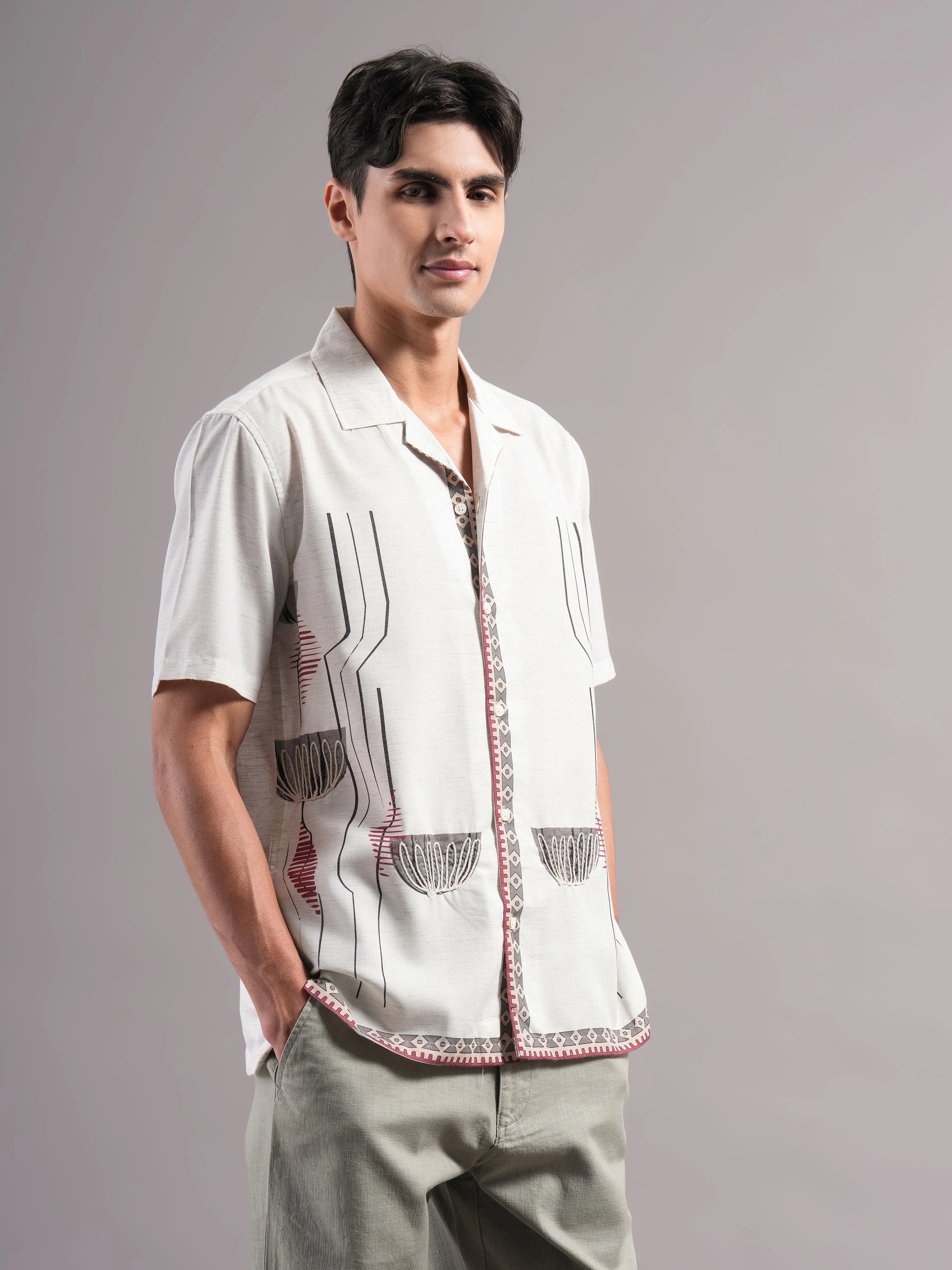 Men Cream Printed Casual Shirt - Image 6