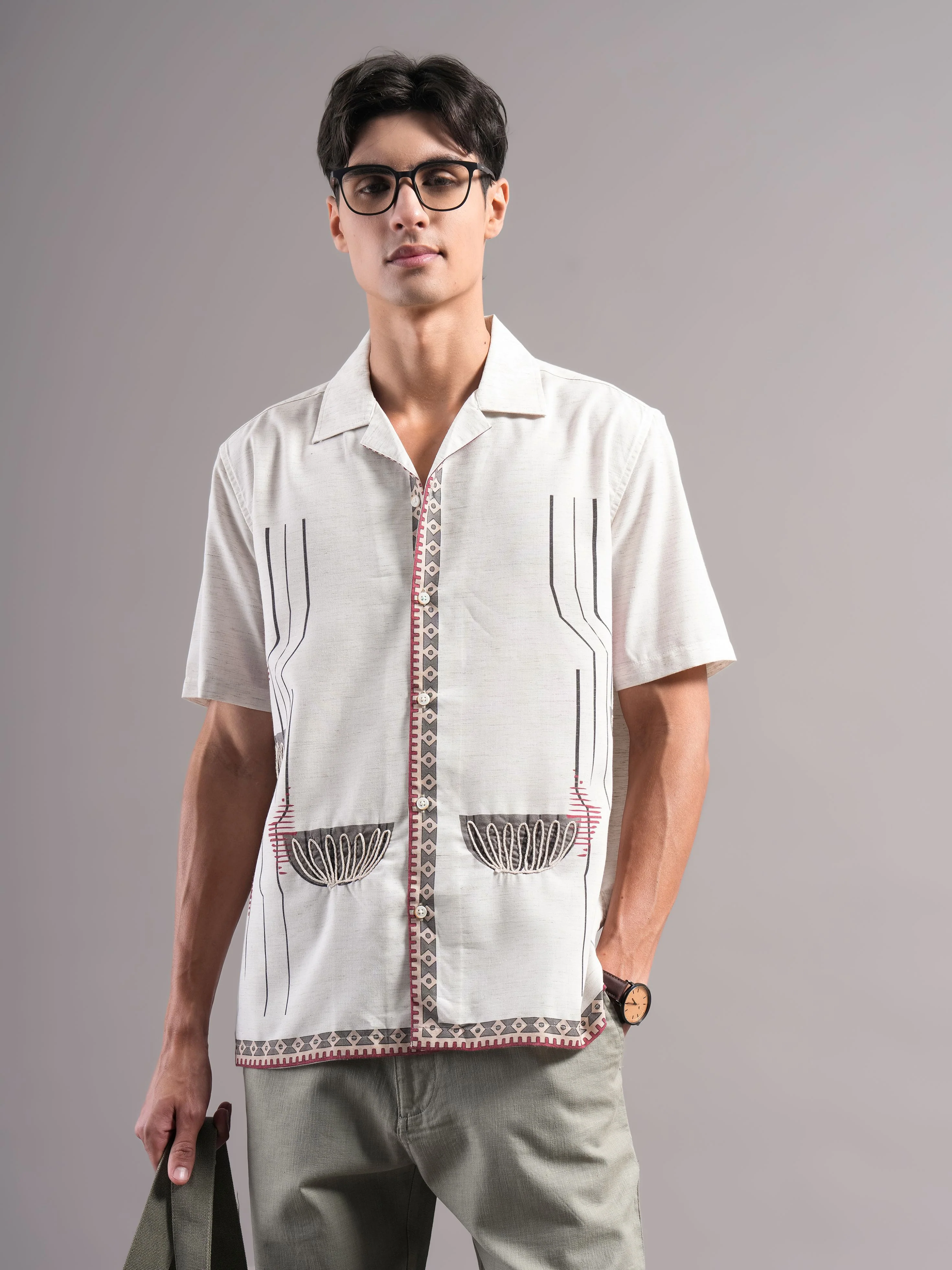 Men Cream Printed Casual Shirt - Image 7